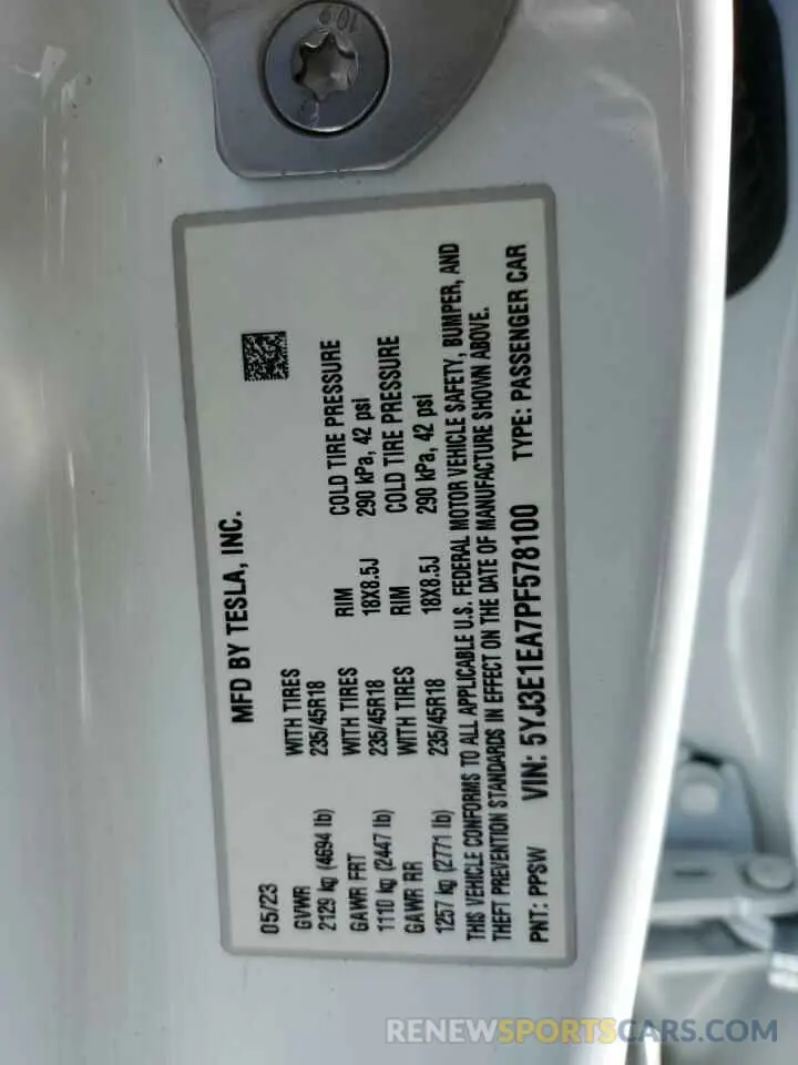 12 fotografías del automóvil dañado 5YJ3E1EA7PF578100 TESLA MODEL 3 2023