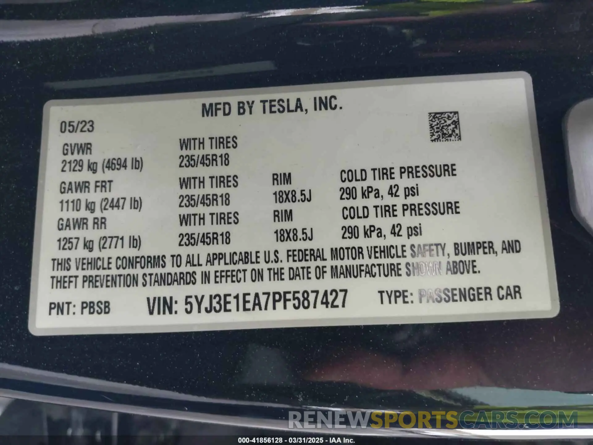 9 fotografías del automóvil dañado 5YJ3E1EA7PF587427 TESLA MODEL 3 2023