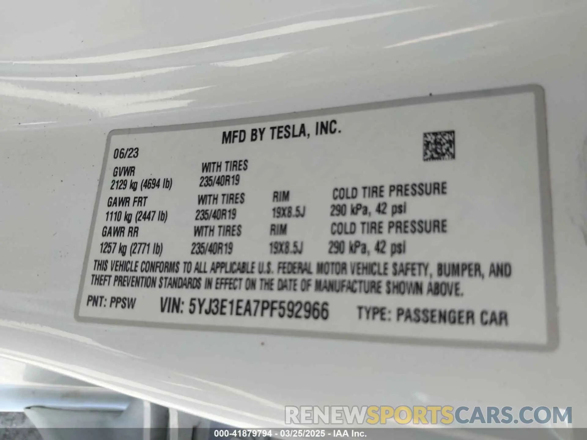 9 fotografías del automóvil dañado 5YJ3E1EA7PF592966 TESLA MODEL 3 2023