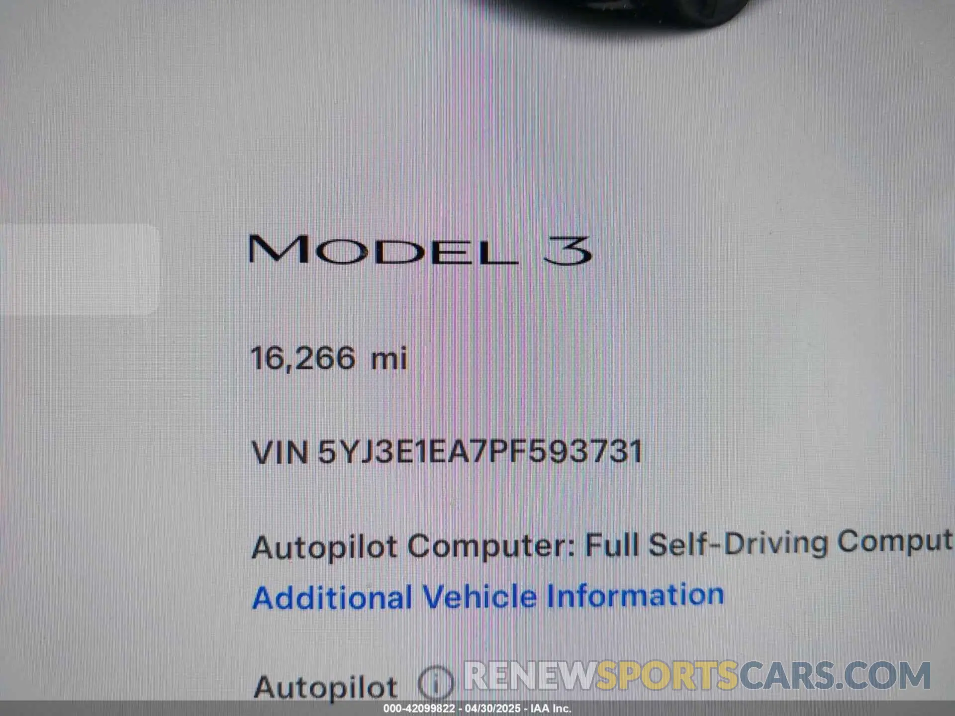 15 fotografías del automóvil dañado 5YJ3E1EA7PF593731 TESLA MODEL 3 2023