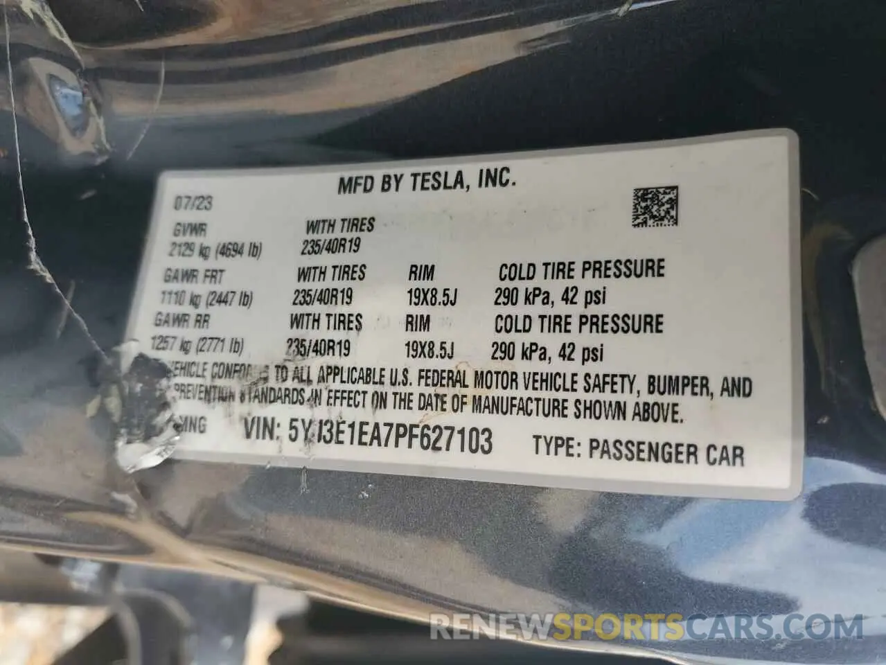 12 fotografías del automóvil dañado 5YJ3E1EA7PF627103 TESLA MODEL 3 2023
