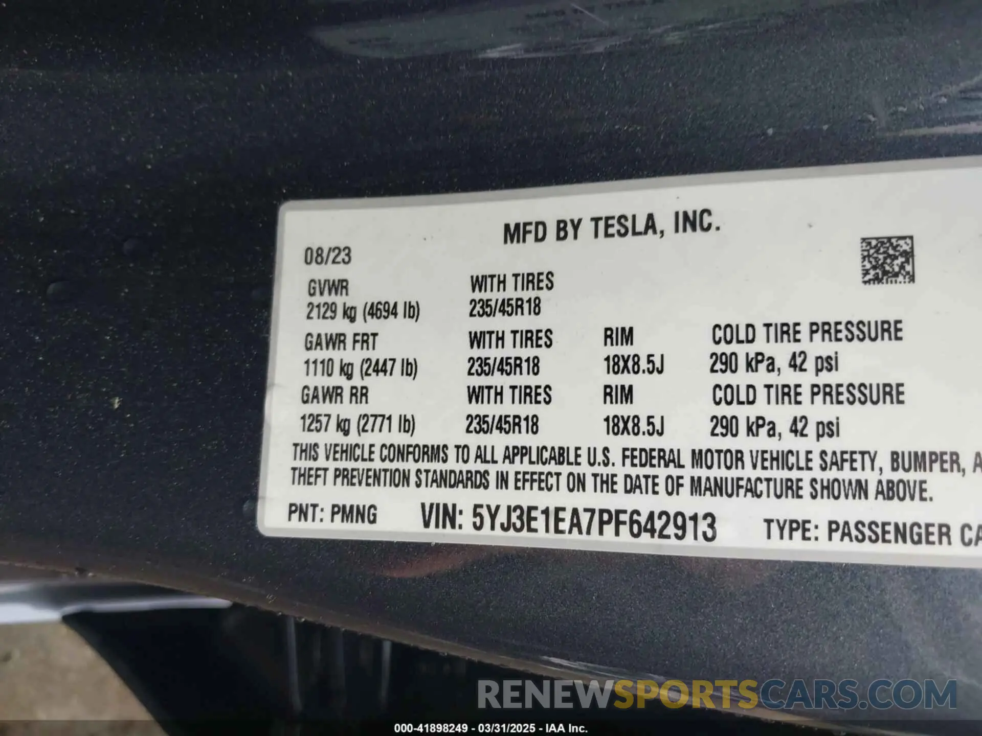 9 fotografías del automóvil dañado 5YJ3E1EA7PF642913 TESLA MODEL 3 2023