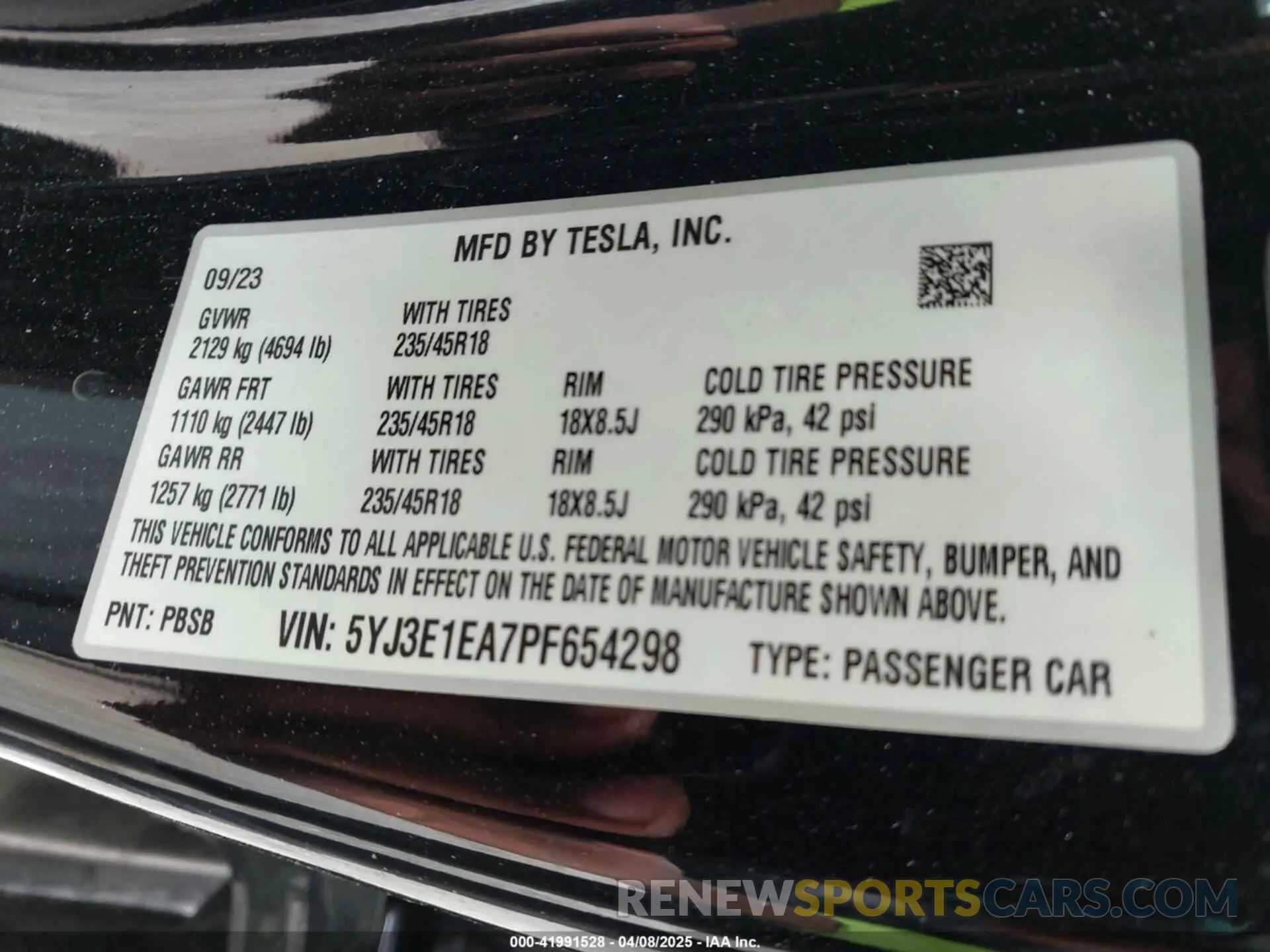 9 fotografías del automóvil dañado 5YJ3E1EA7PF654298 TESLA MODEL 3 2023
