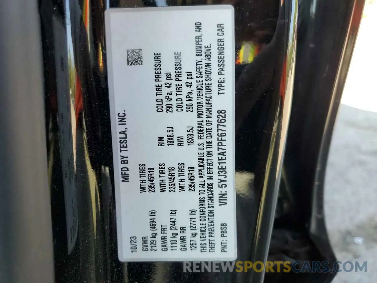 12 fotografías del automóvil dañado 5YJ3E1EA7PF677628 TESLA MODEL 3 2023