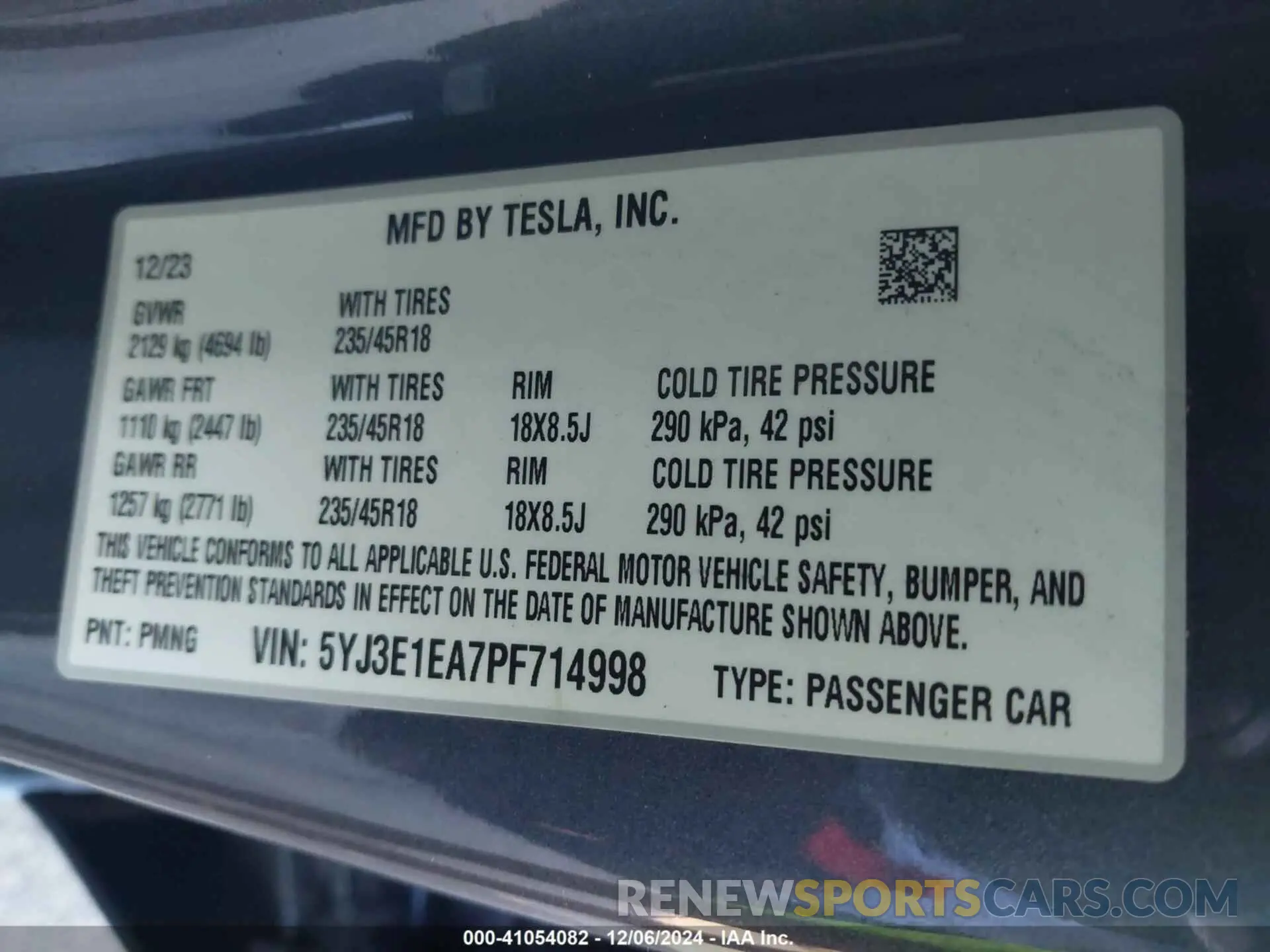 9 fotografías del automóvil dañado 5YJ3E1EA7PF714998 TESLA MODEL 3 2023