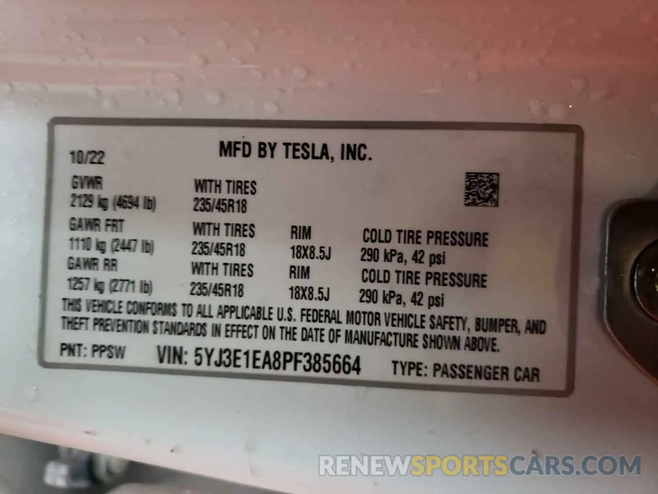 12 fotografías del automóvil dañado 5YJ3E1EA8PF385664 TESLA MODEL 3 2023