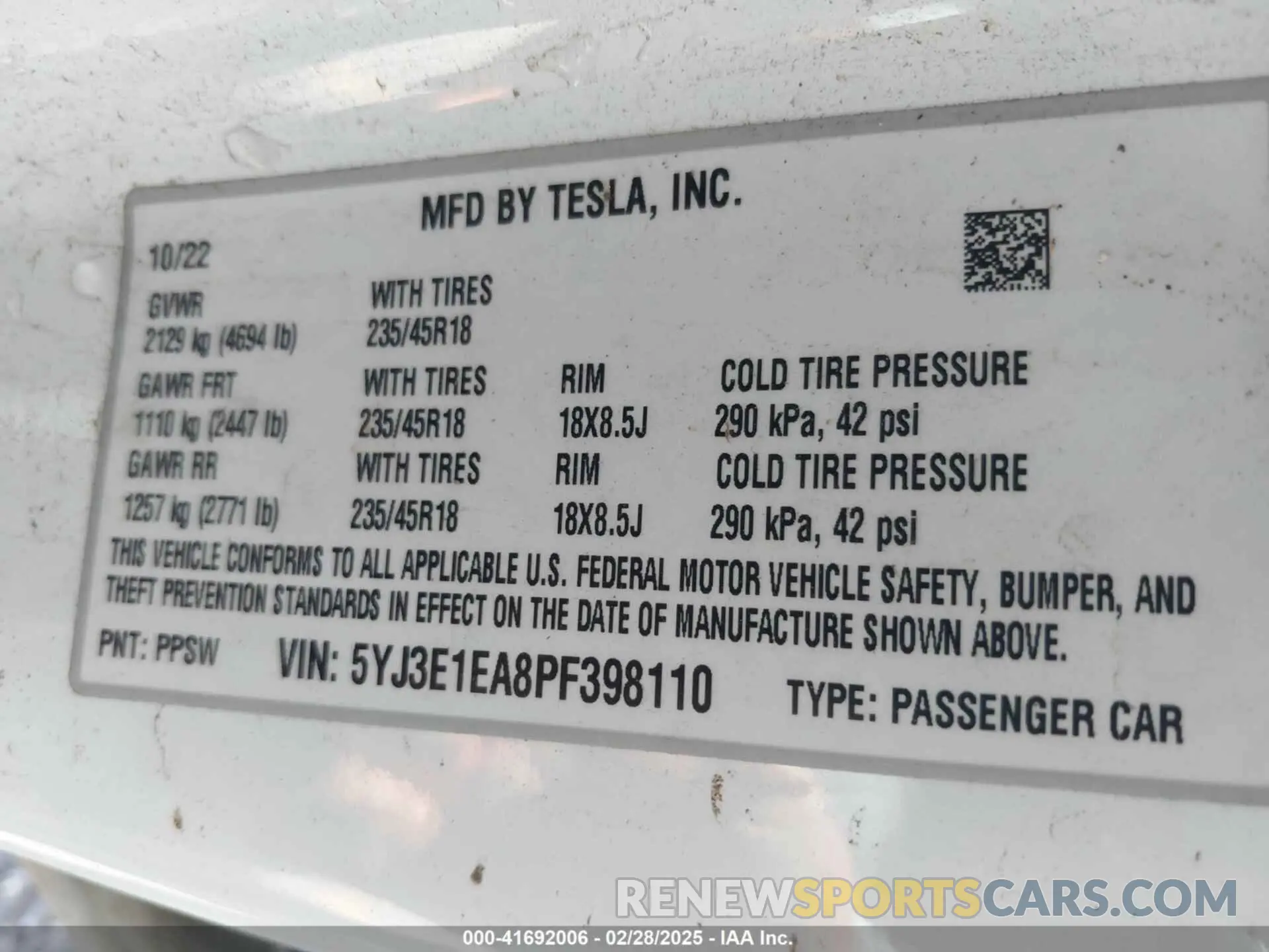 9 fotografías del automóvil dañado 5YJ3E1EA8PF398110 TESLA MODEL 3 2023