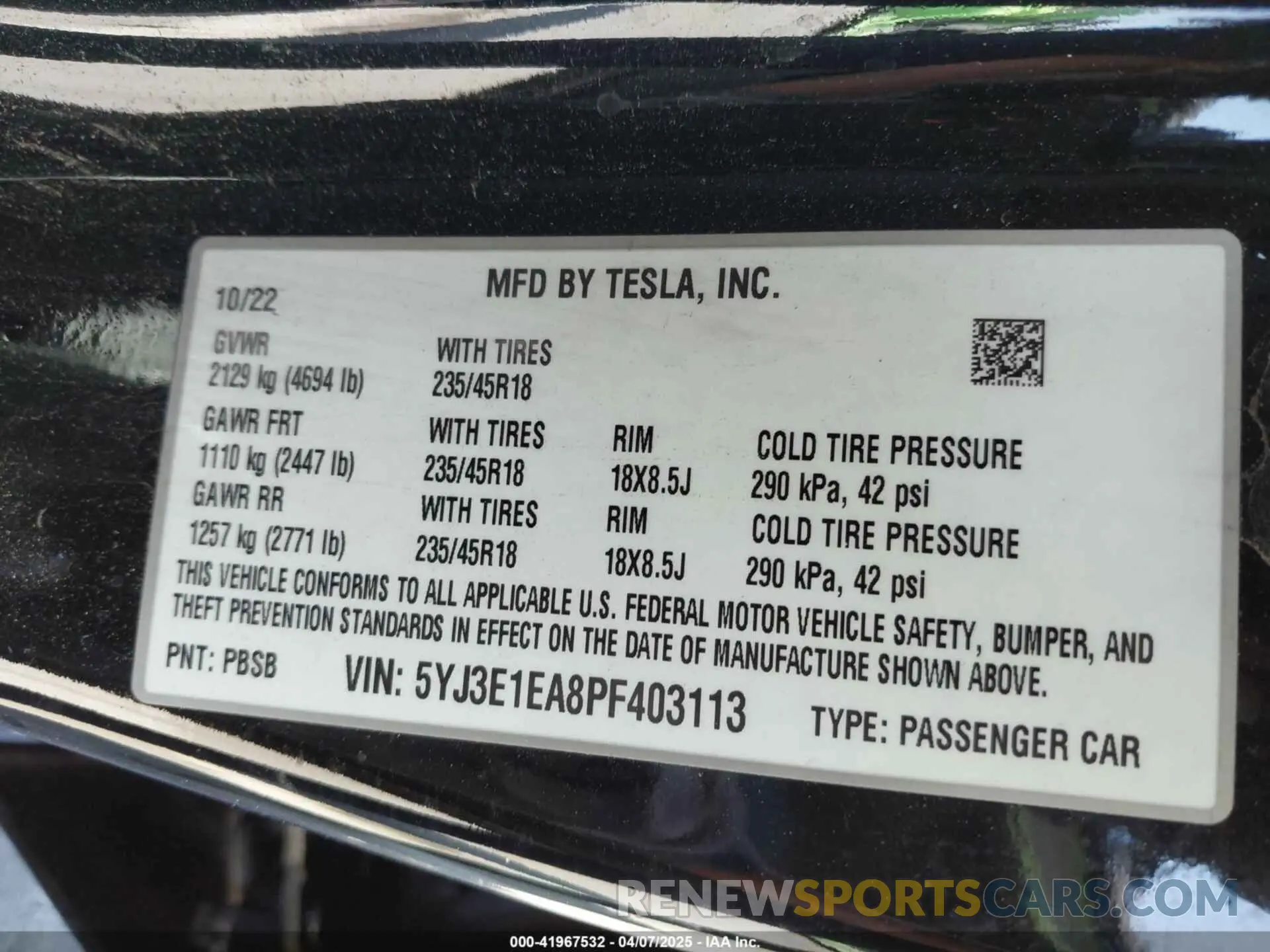 9 fotografías del automóvil dañado 5YJ3E1EA8PF403113 TESLA MODEL 3 2023