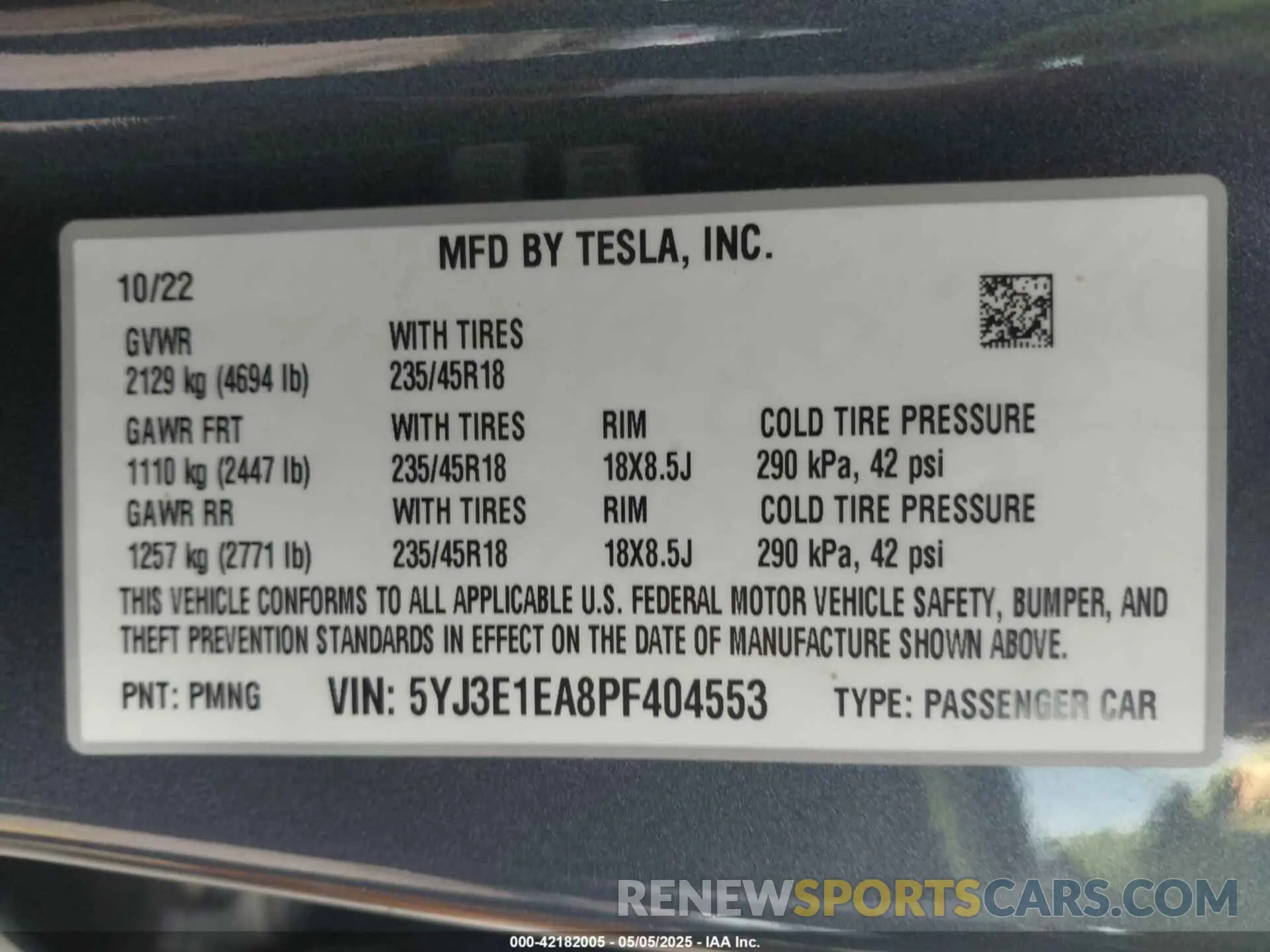 9 fotografías del automóvil dañado 5YJ3E1EA8PF404553 TESLA MODEL 3 2023