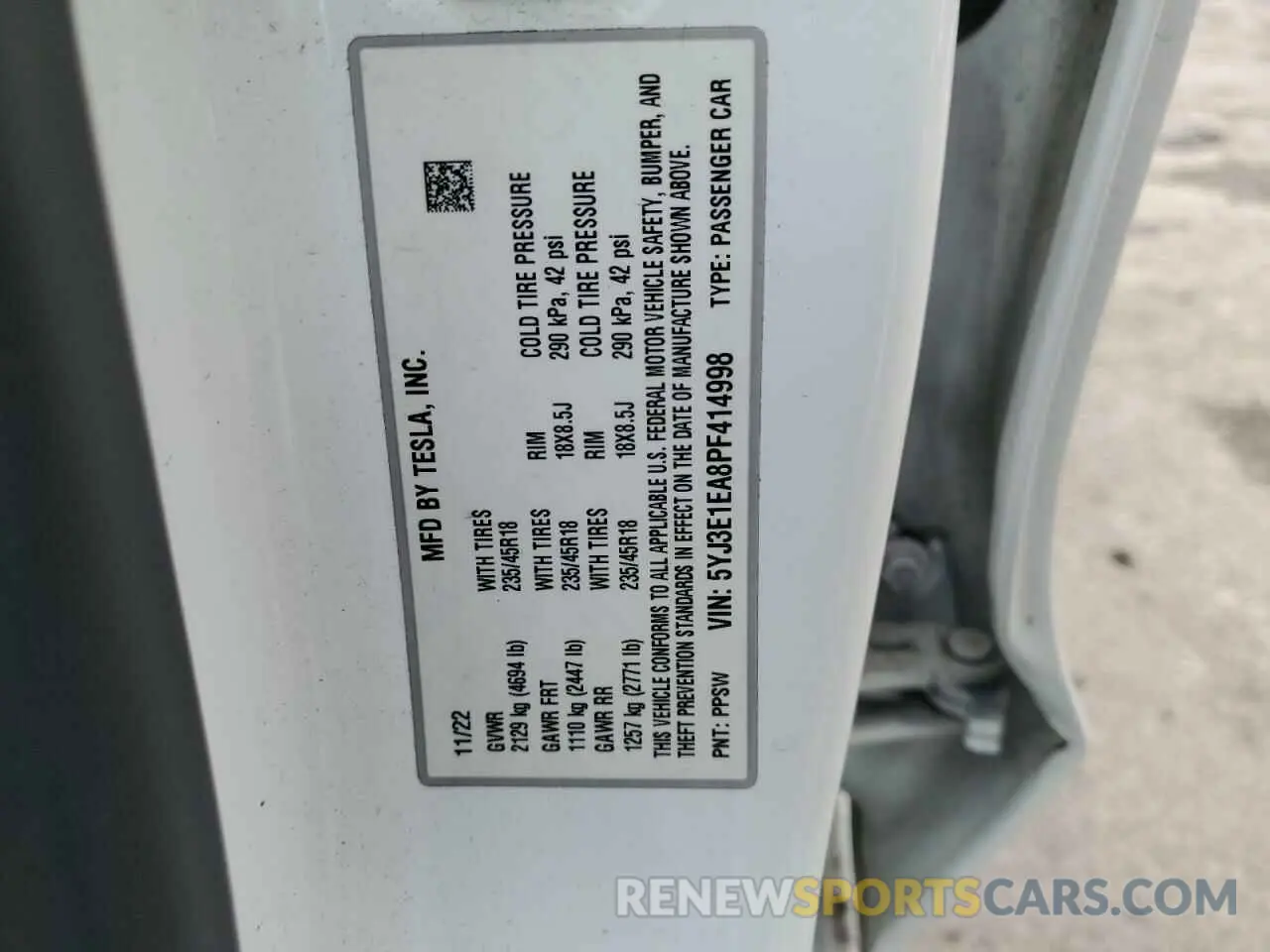 12 fotografías del automóvil dañado 5YJ3E1EA8PF414998 TESLA MODEL 3 2023