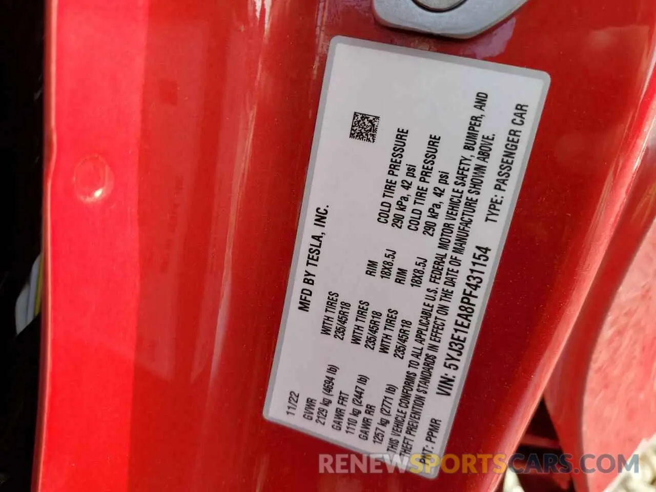 15 fotografías del automóvil dañado 5YJ3E1EA8PF431154 TESLA MODEL 3 2023