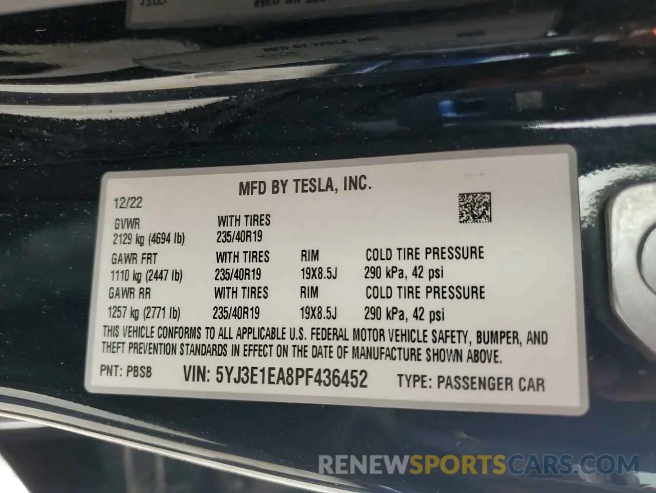 12 fotografías del automóvil dañado 5YJ3E1EA8PF436452 TESLA MODEL 3 2023