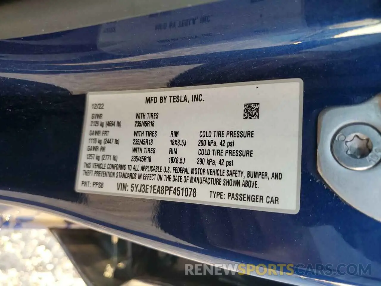 13 fotografías del automóvil dañado 5YJ3E1EA8PF451078 TESLA MODEL 3 2023