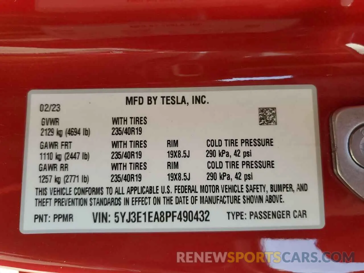 12 fotografías del automóvil dañado 5YJ3E1EA8PF490432 TESLA MODEL 3 2023