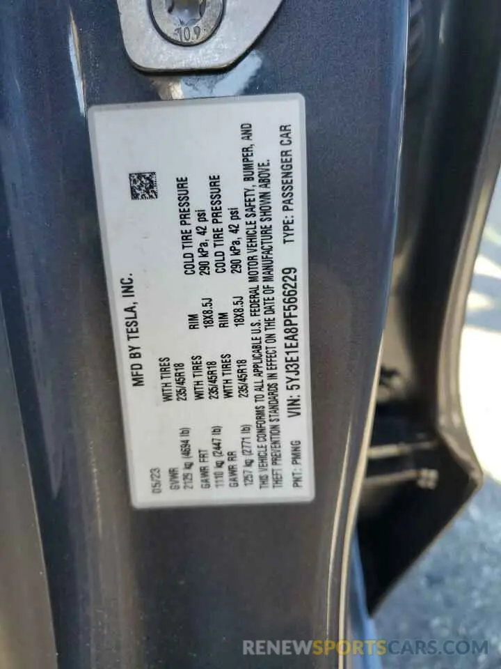 12 fotografías del automóvil dañado 5YJ3E1EA8PF566229 TESLA MODEL 3 2023