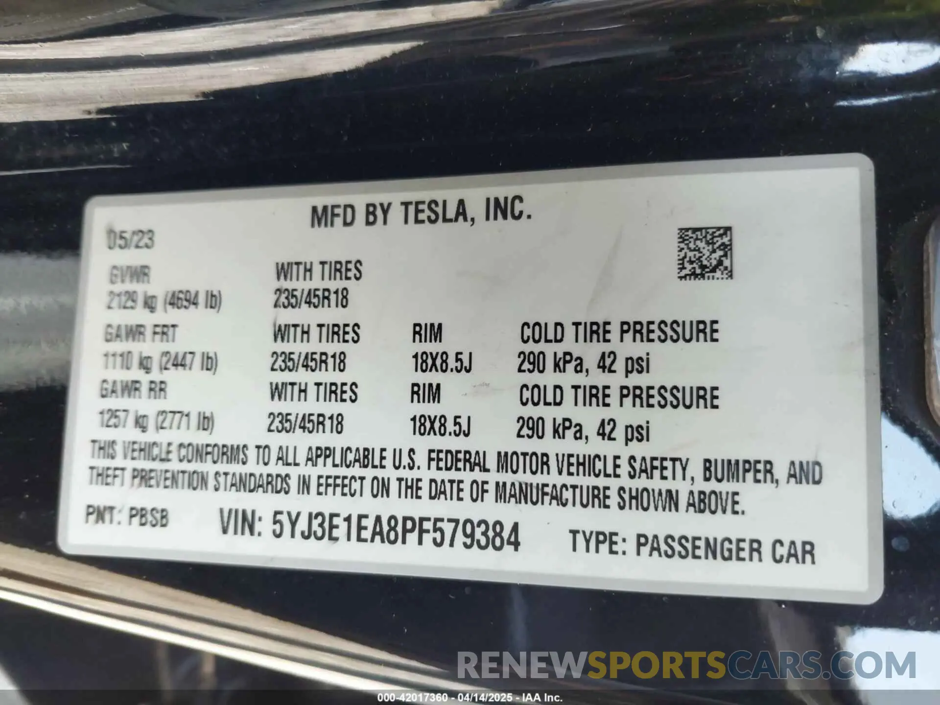 9 fotografías del automóvil dañado 5YJ3E1EA8PF579384 TESLA MODEL 3 2023