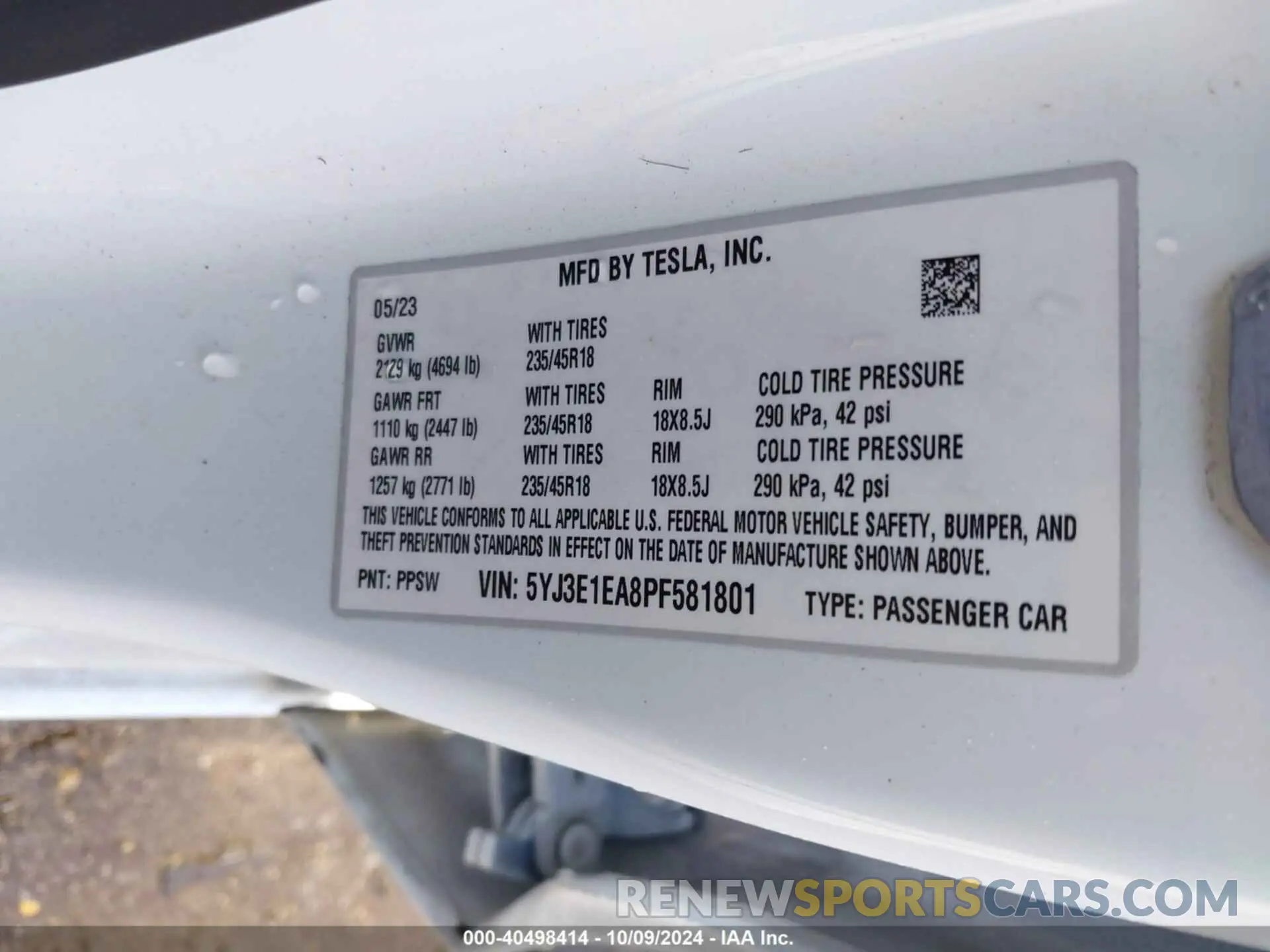 9 fotografías del automóvil dañado 5YJ3E1EA8PF581801 TESLA MODEL 3 2023