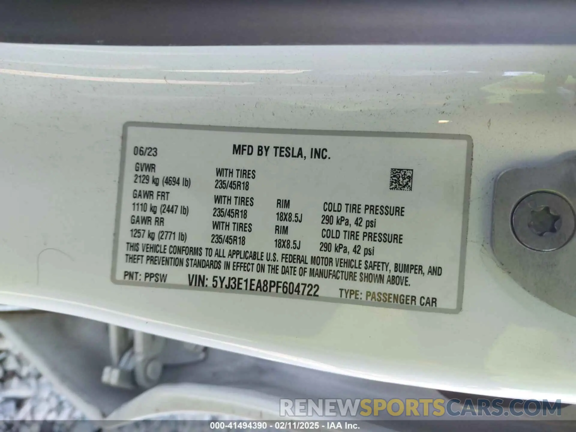 9 fotografías del automóvil dañado 5YJ3E1EA8PF604722 TESLA MODEL 3 2023