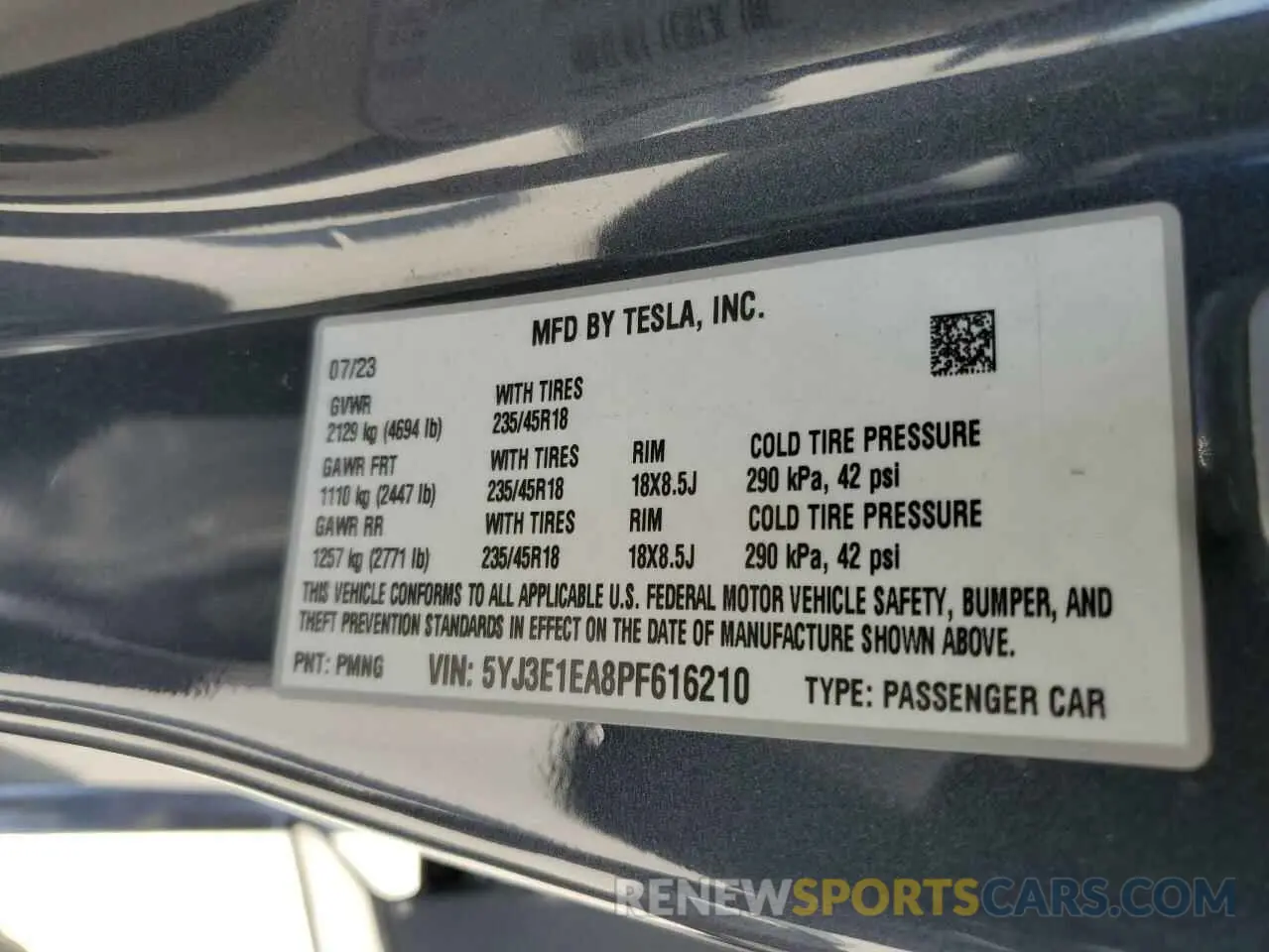 14 fotografías del automóvil dañado 5YJ3E1EA8PF616210 TESLA MODEL 3 2023