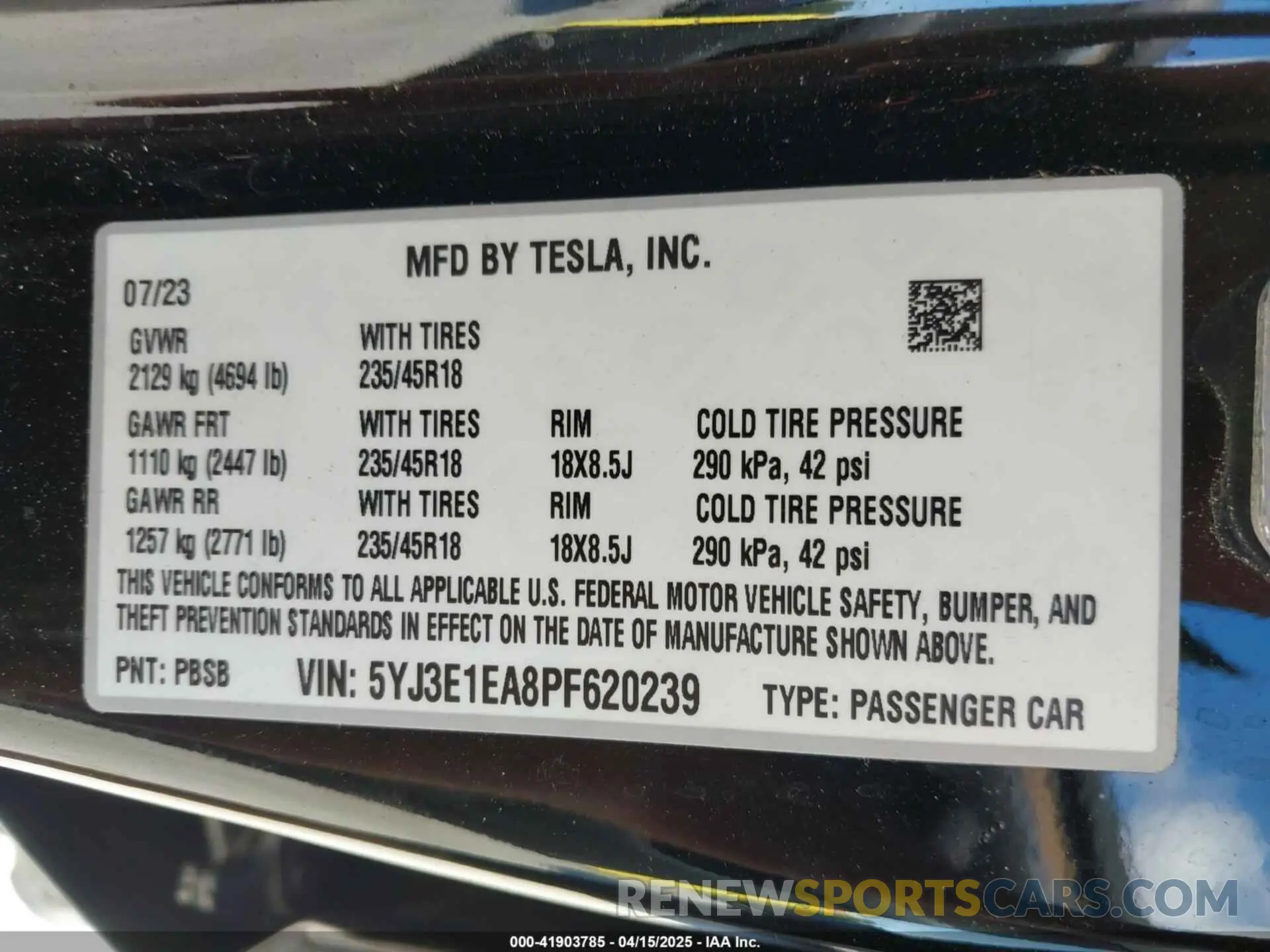 9 fotografías del automóvil dañado 5YJ3E1EA8PF620239 TESLA MODEL 3 2023