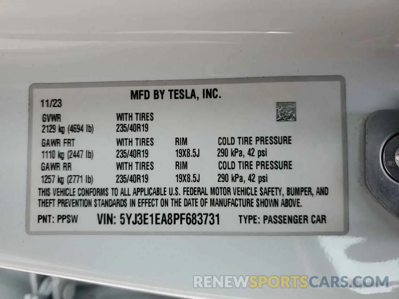 14 fotografías del automóvil dañado 5YJ3E1EA8PF683731 TESLA MODEL 3 2023