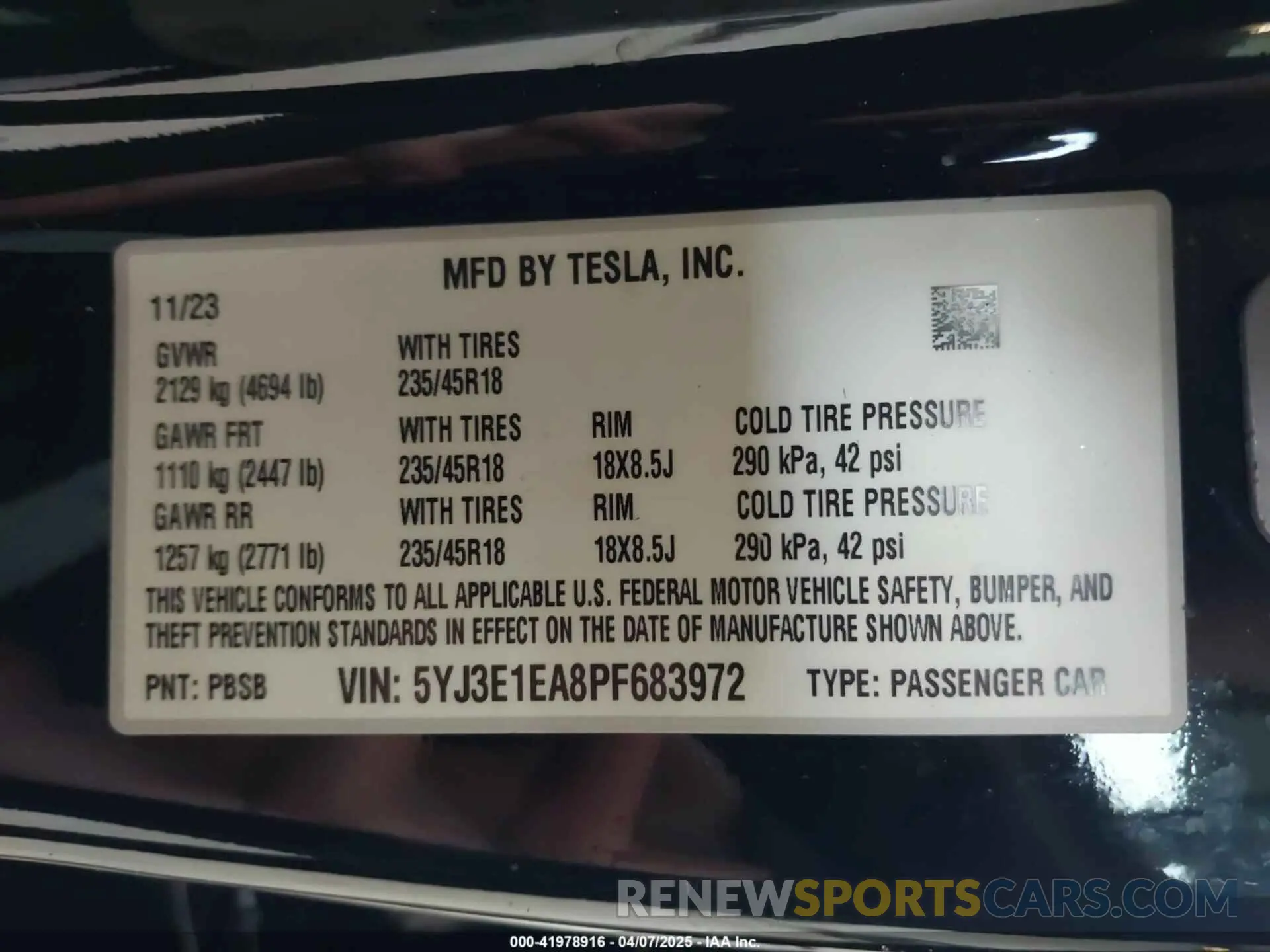 9 fotografías del automóvil dañado 5YJ3E1EA8PF683972 TESLA MODEL 3 2023