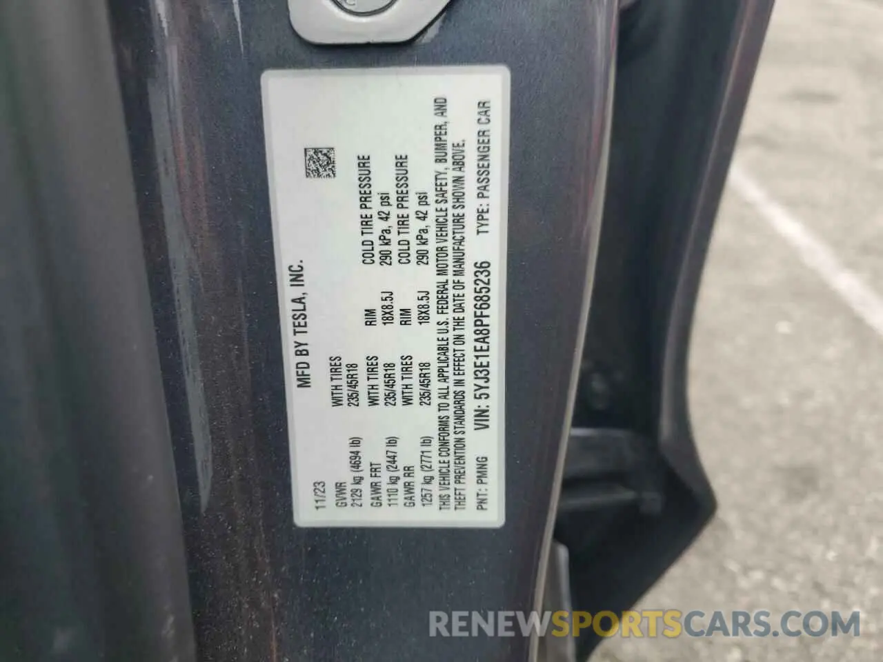 12 fotografías del automóvil dañado 5YJ3E1EA8PF685236 TESLA MODEL 3 2023