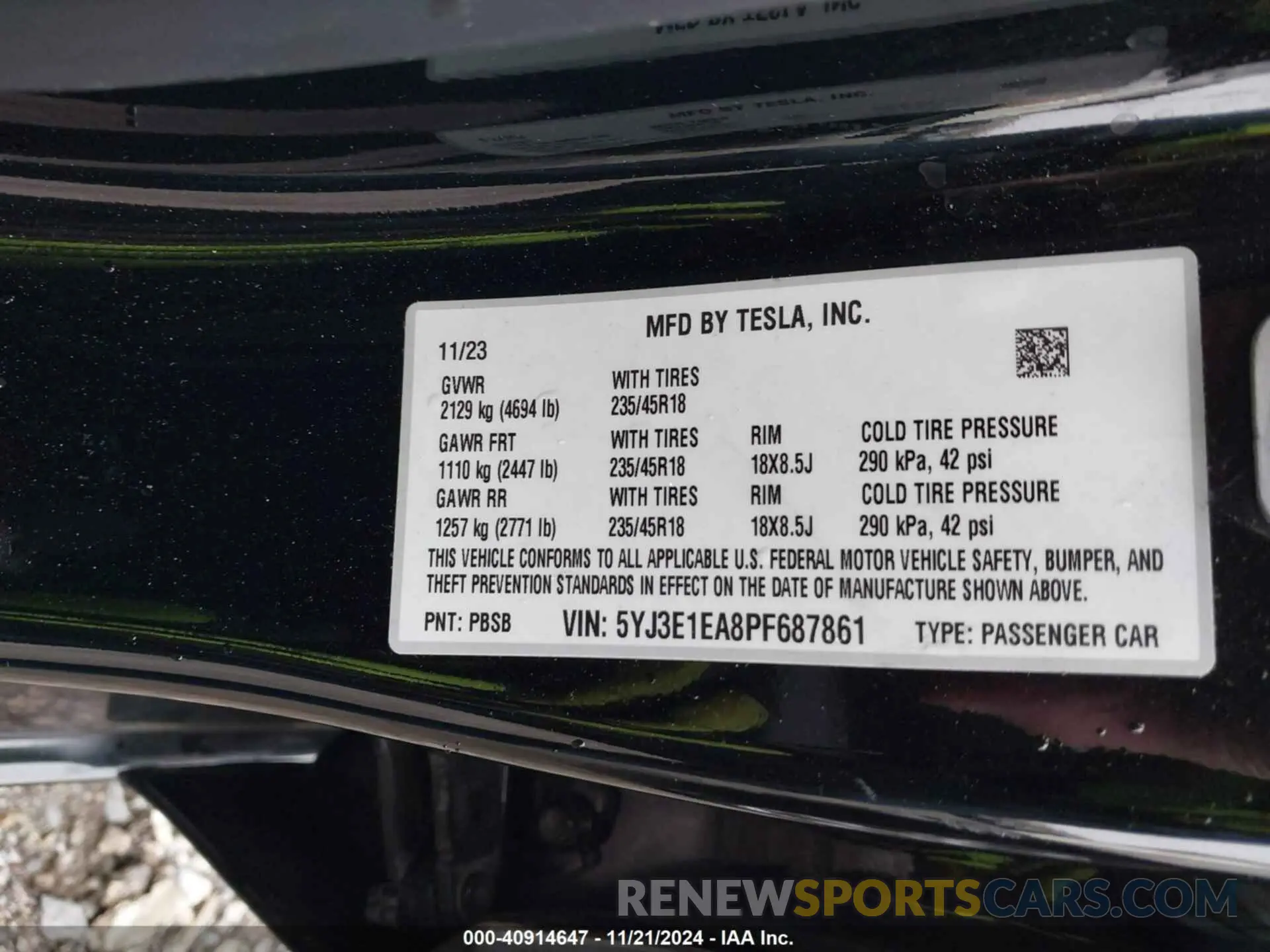 9 fotografías del automóvil dañado 5YJ3E1EA8PF687861 TESLA MODEL 3 2023