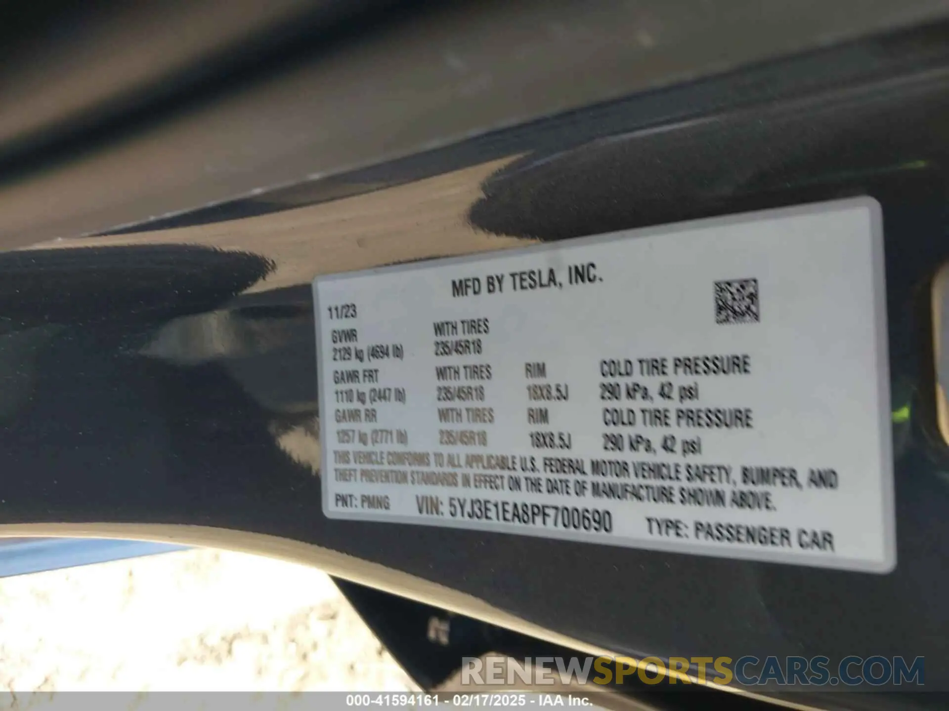 9 fotografías del automóvil dañado 5YJ3E1EA8PF700690 TESLA MODEL 3 2023