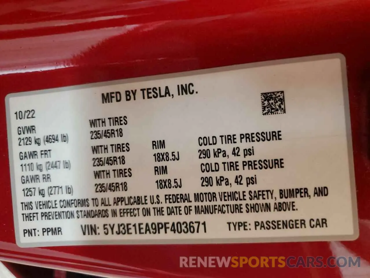 12 fotografías del automóvil dañado 5YJ3E1EA9PF403671 TESLA MODEL 3 2023