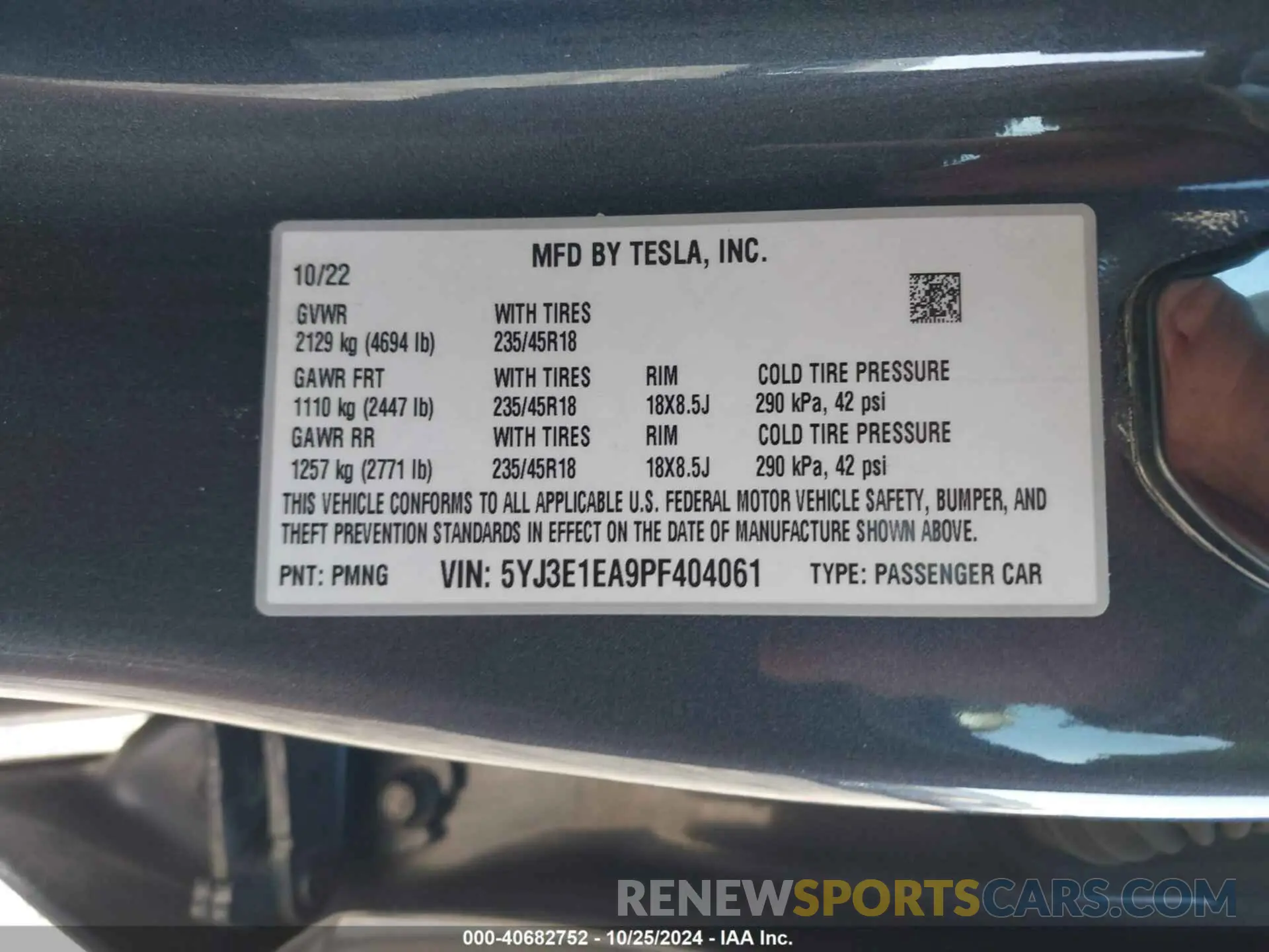 9 fotografías del automóvil dañado 5YJ3E1EA9PF404061 TESLA MODEL 3 2023