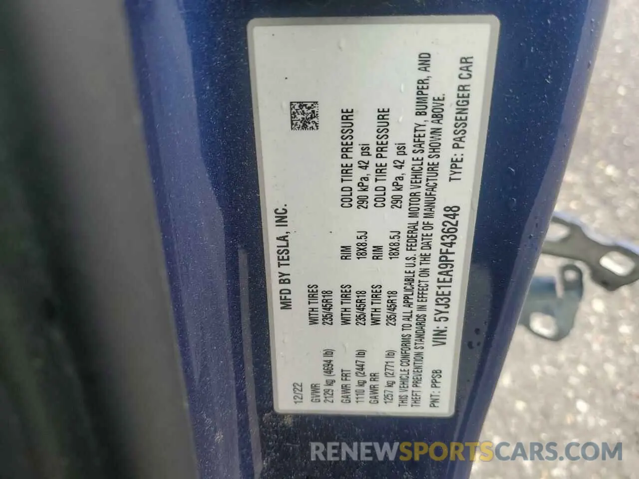 12 fotografías del automóvil dañado 5YJ3E1EA9PF436248 TESLA MODEL 3 2023