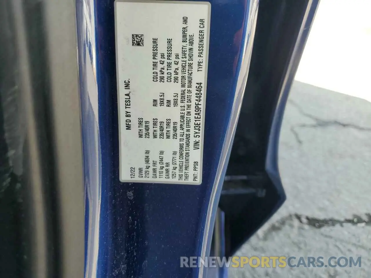 12 fotografías del automóvil dañado 5YJ3E1EA9PF448464 TESLA MODEL 3 2023