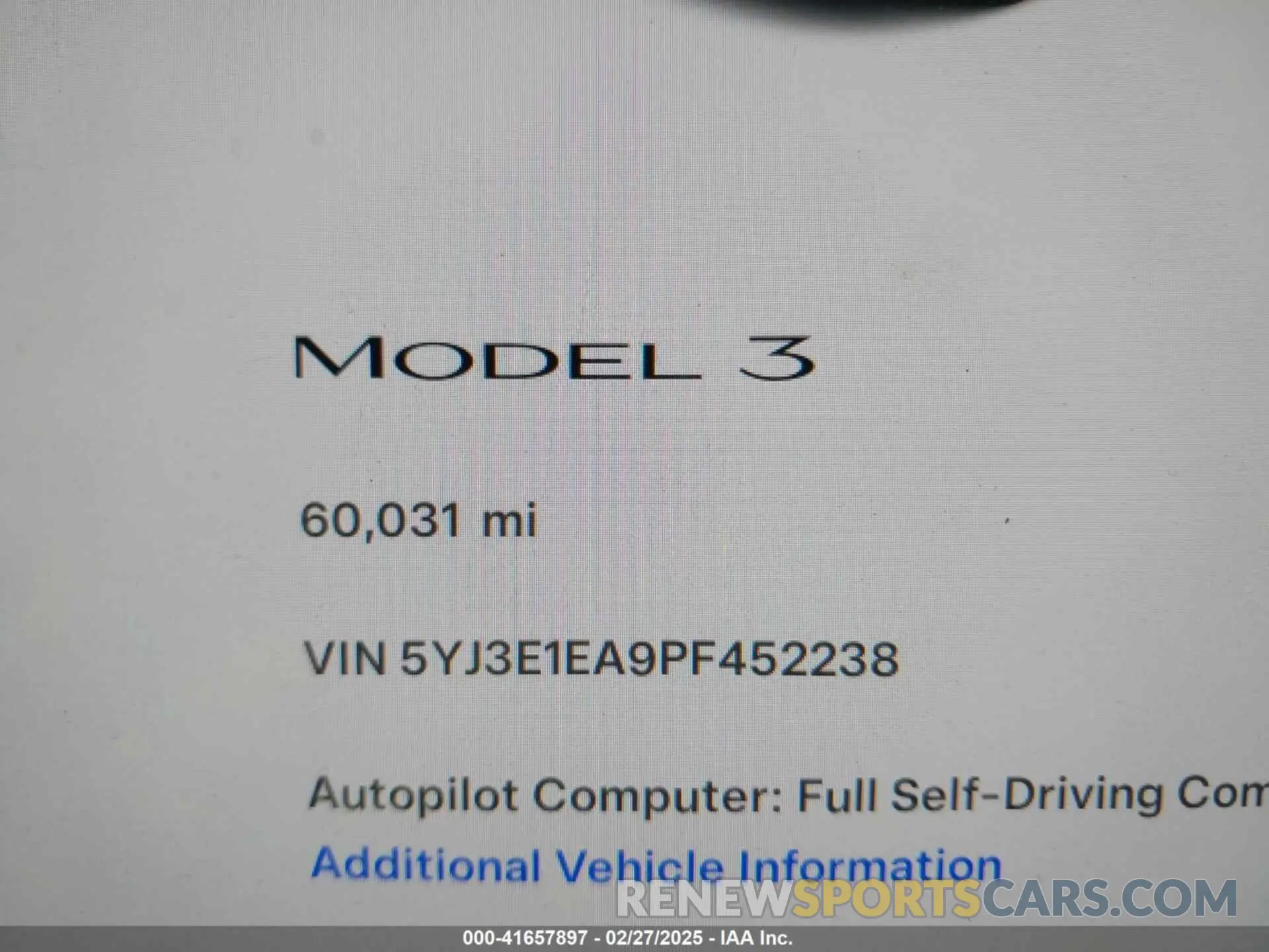 15 fotografías del automóvil dañado 5YJ3E1EA9PF452238 TESLA MODEL 3 2023