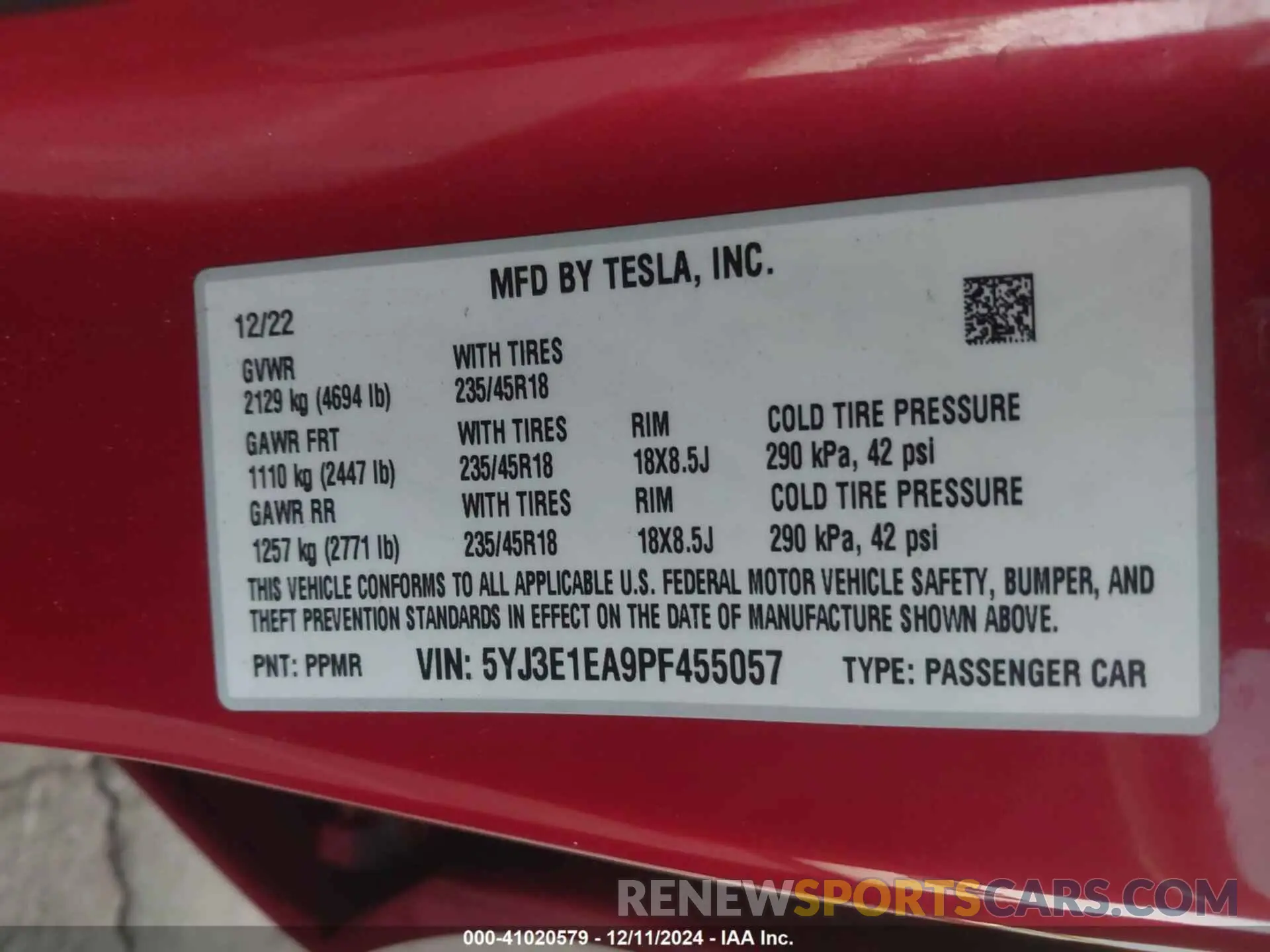 8 fotografías del automóvil dañado 5YJ3E1EA9PF455057 TESLA MODEL 3 2023