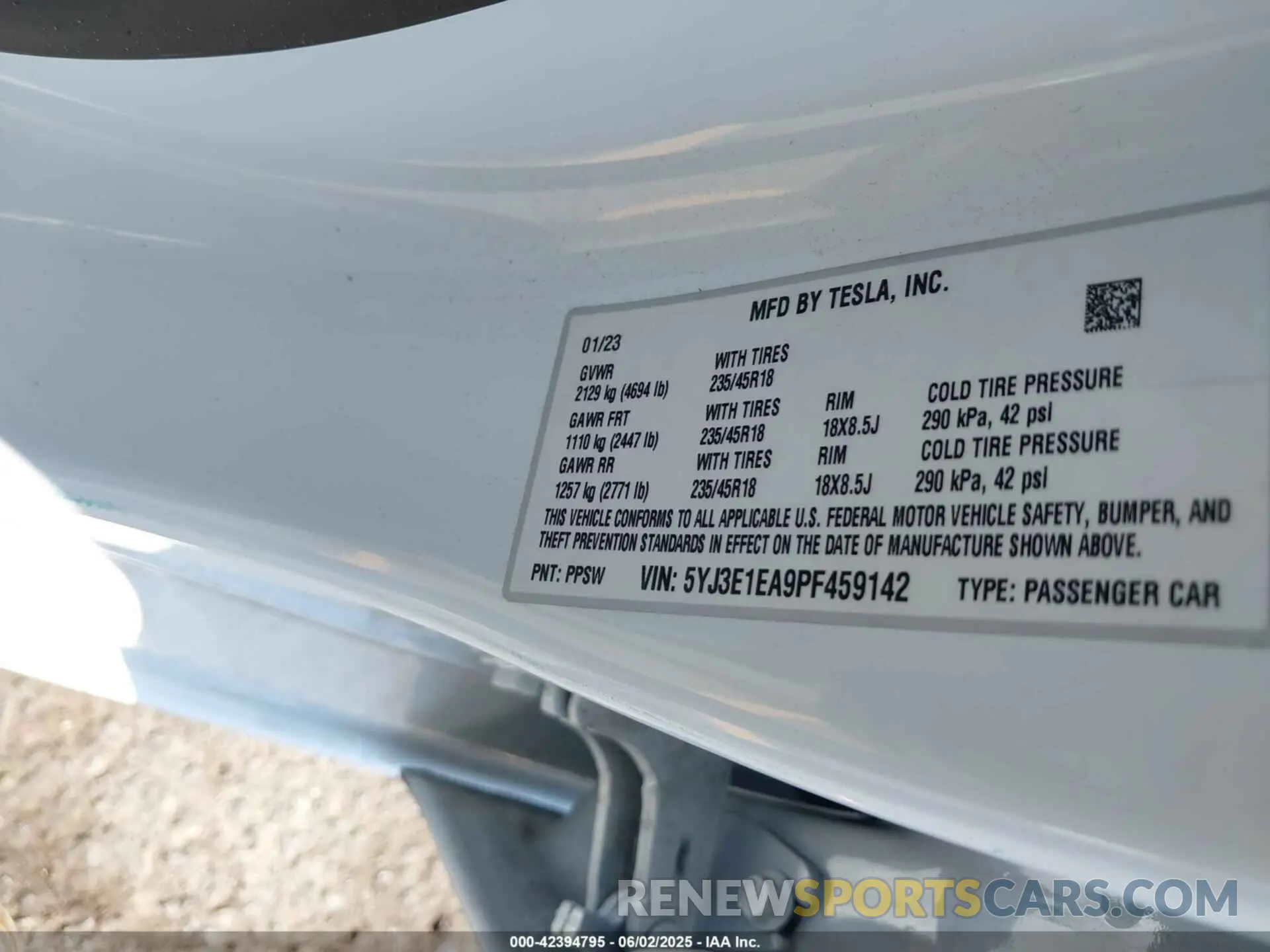 9 fotografías del automóvil dañado 5YJ3E1EA9PF459142 TESLA MODEL 3 2023