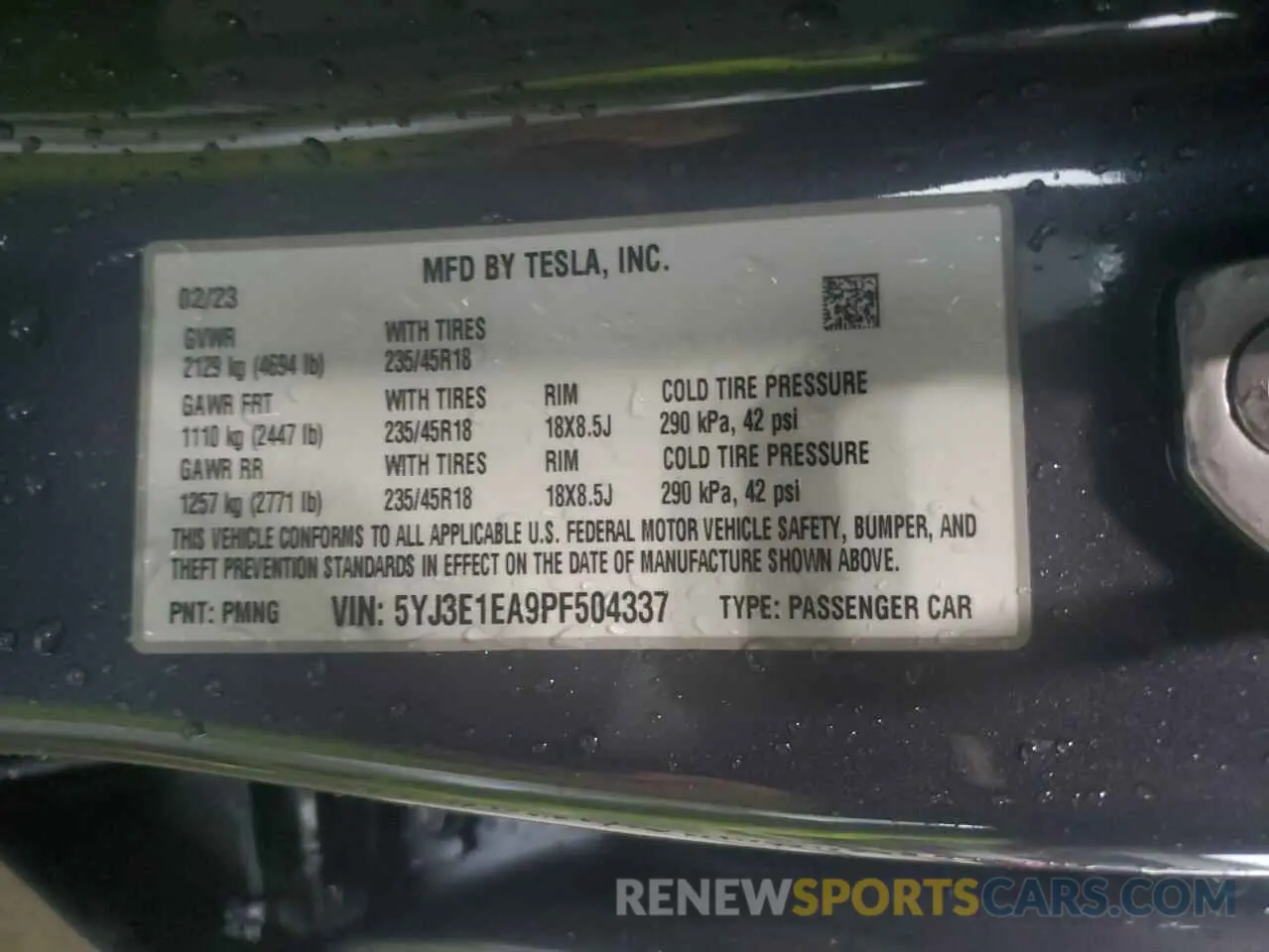 12 fotografías del automóvil dañado 5YJ3E1EA9PF504337 TESLA MODEL 3 2023