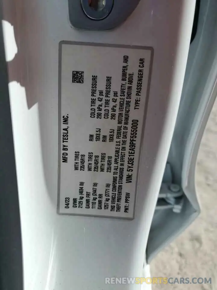 15 fotografías del automóvil dañado 5YJ3E1EA9PF555000 TESLA MODEL 3 2023
