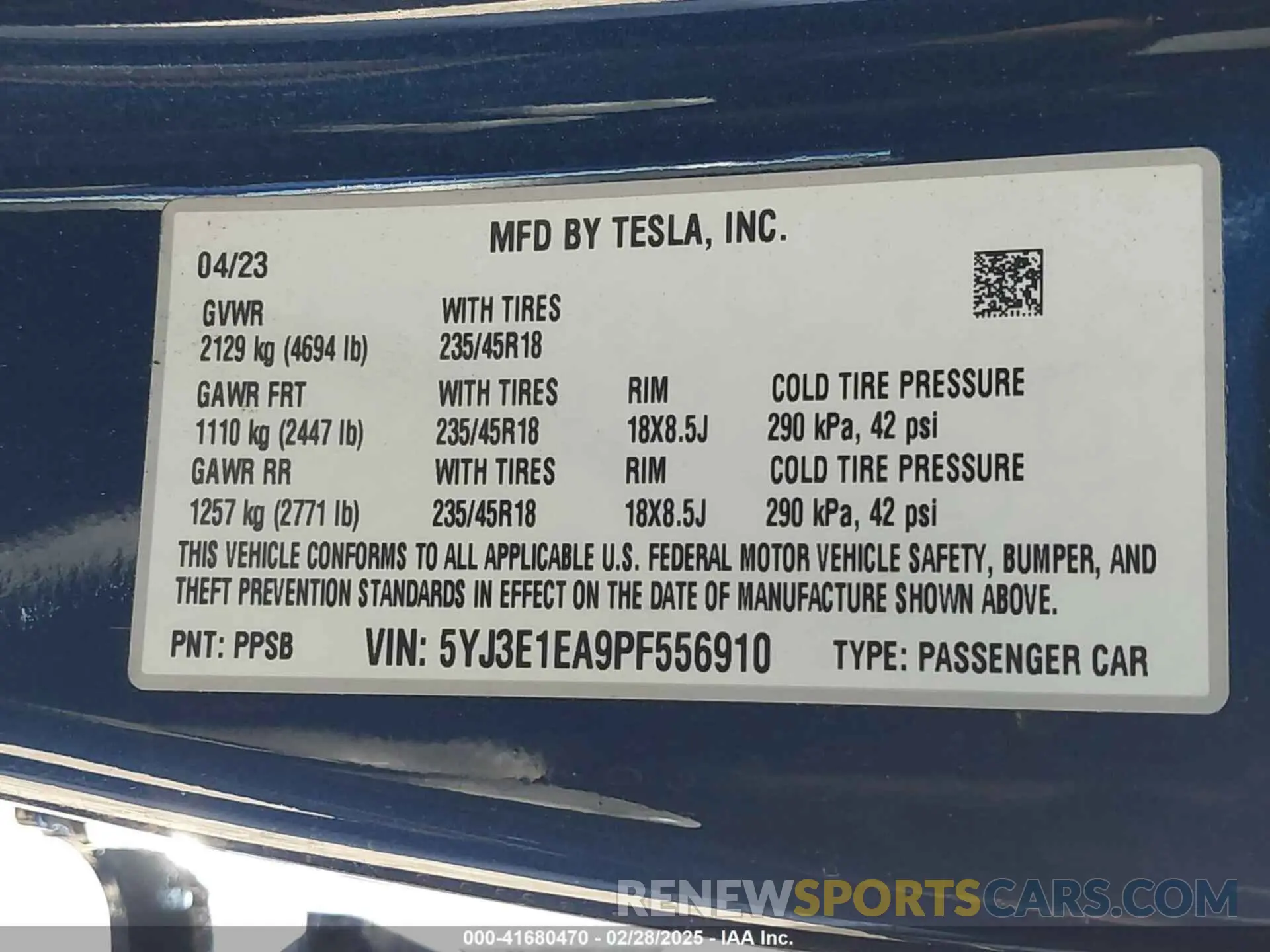 9 fotografías del automóvil dañado 5YJ3E1EA9PF556910 TESLA MODEL 3 2023