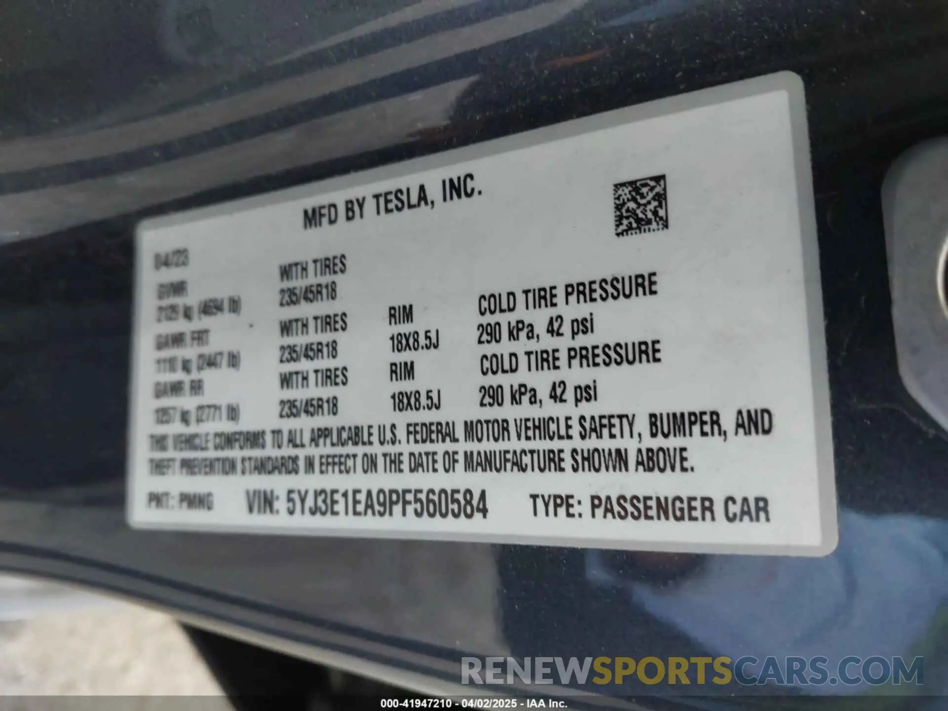 9 fotografías del automóvil dañado 5YJ3E1EA9PF560584 TESLA MODEL 3 2023