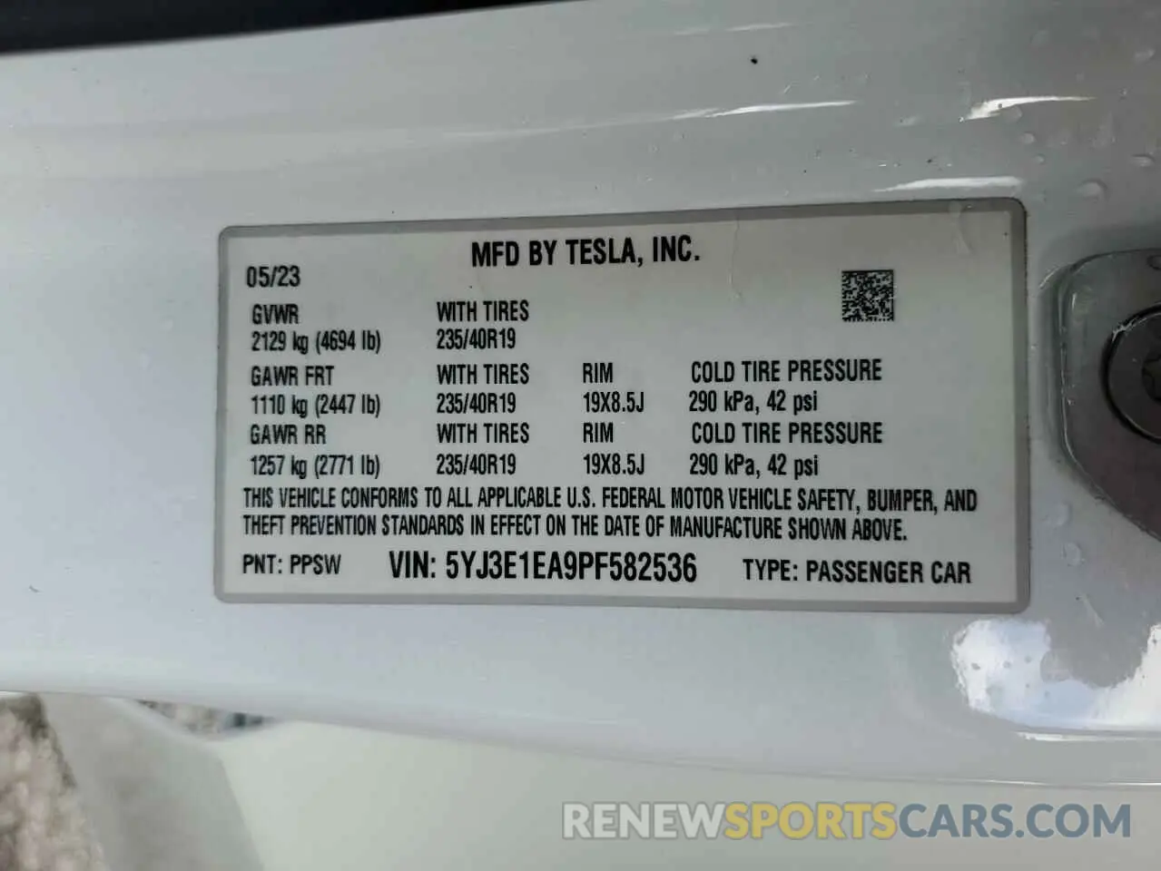 15 fotografías del automóvil dañado 5YJ3E1EA9PF582536 TESLA MODEL 3 2023