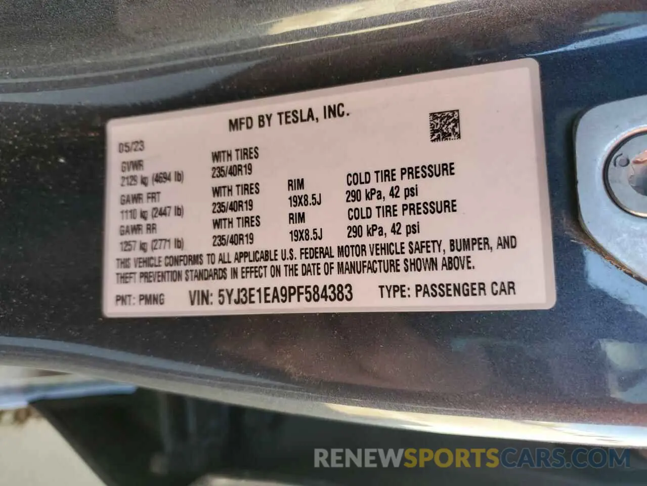 14 fotografías del automóvil dañado 5YJ3E1EA9PF584383 TESLA MODEL 3 2023