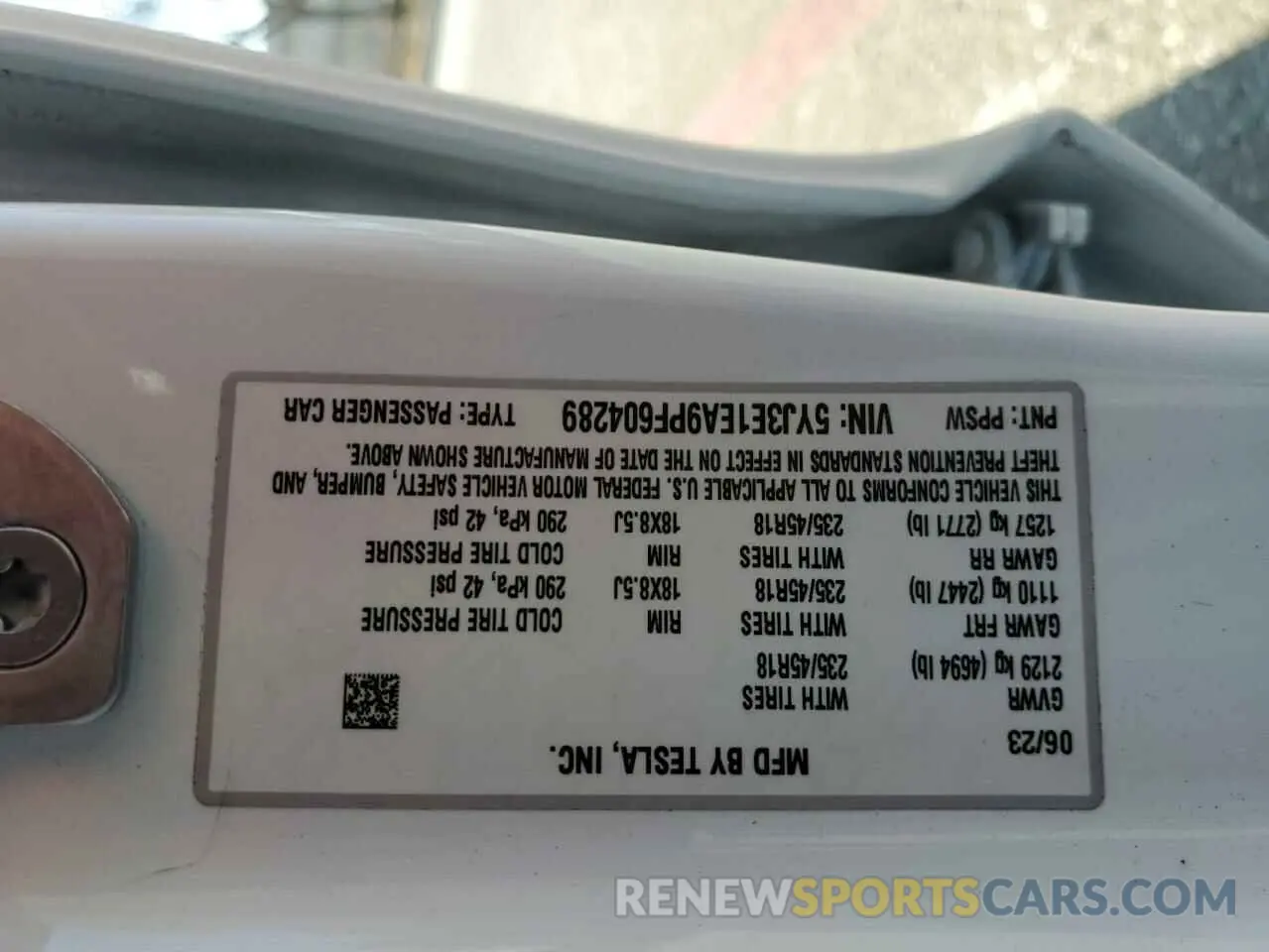 12 fotografías del automóvil dañado 5YJ3E1EA9PF604289 TESLA MODEL 3 2023