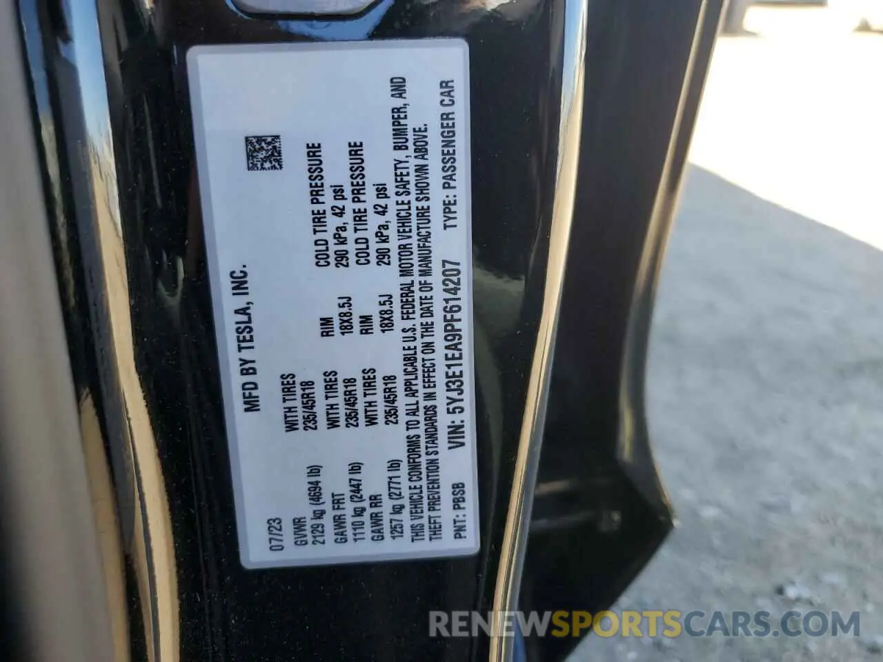 12 fotografías del automóvil dañado 5YJ3E1EA9PF614207 TESLA MODEL 3 2023