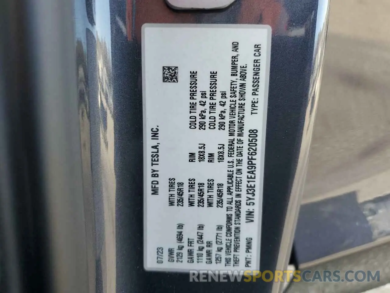 14 fotografías del automóvil dañado 5YJ3E1EA9PF620508 TESLA MODEL 3 2023