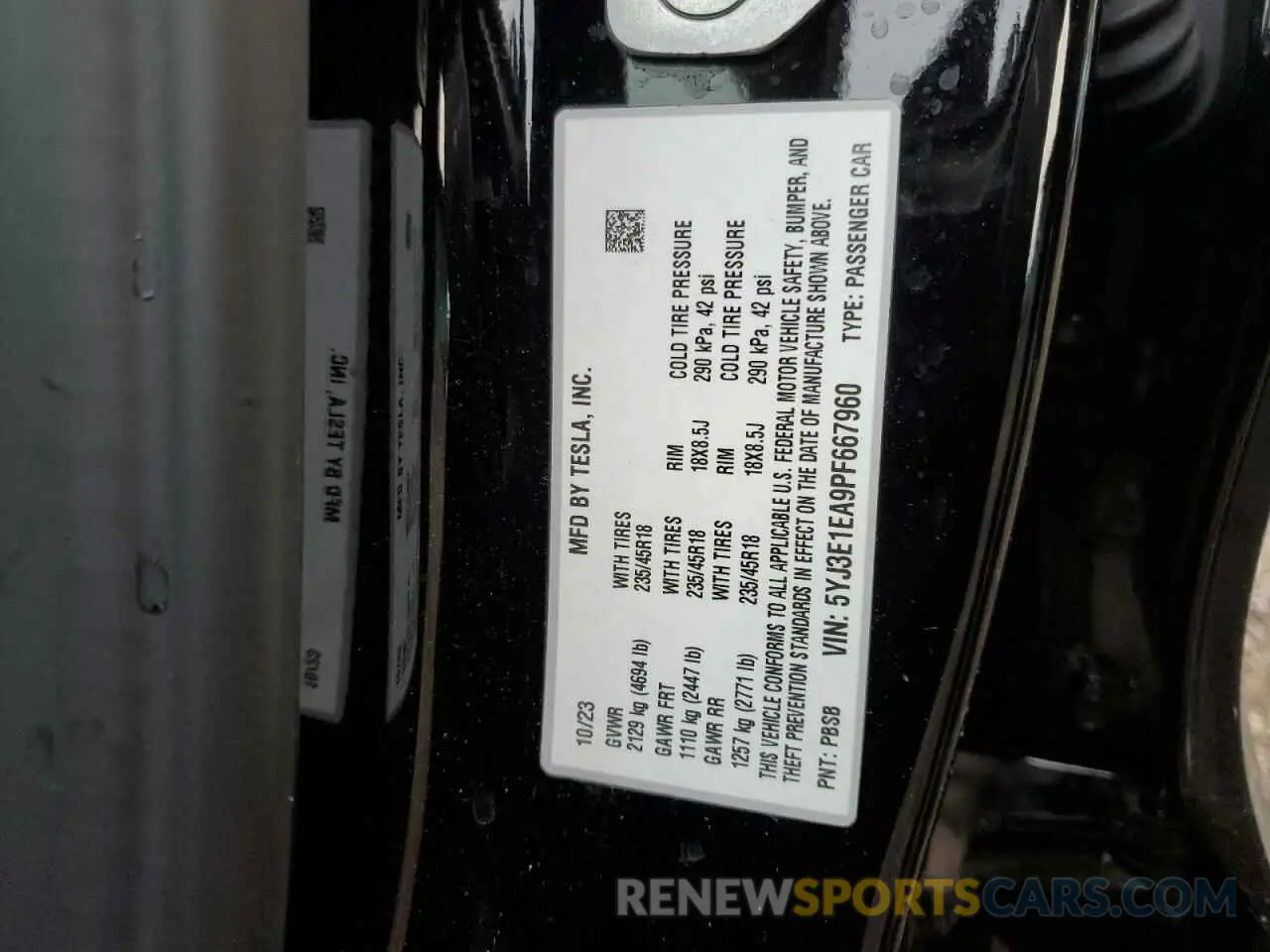 12 fotografías del automóvil dañado 5YJ3E1EA9PF667960 TESLA MODEL 3 2023