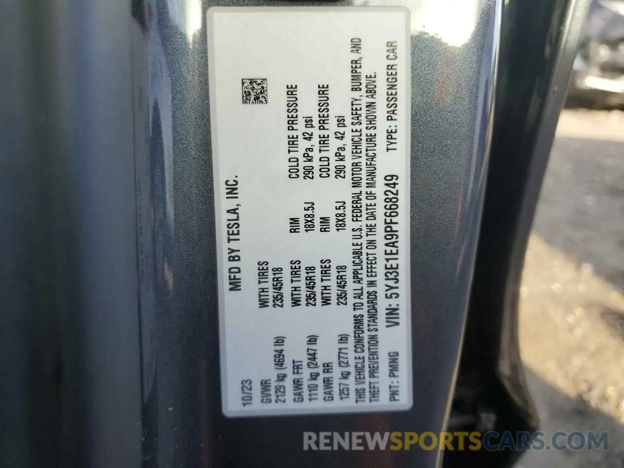 12 fotografías del automóvil dañado 5YJ3E1EA9PF668249 TESLA MODEL 3 2023