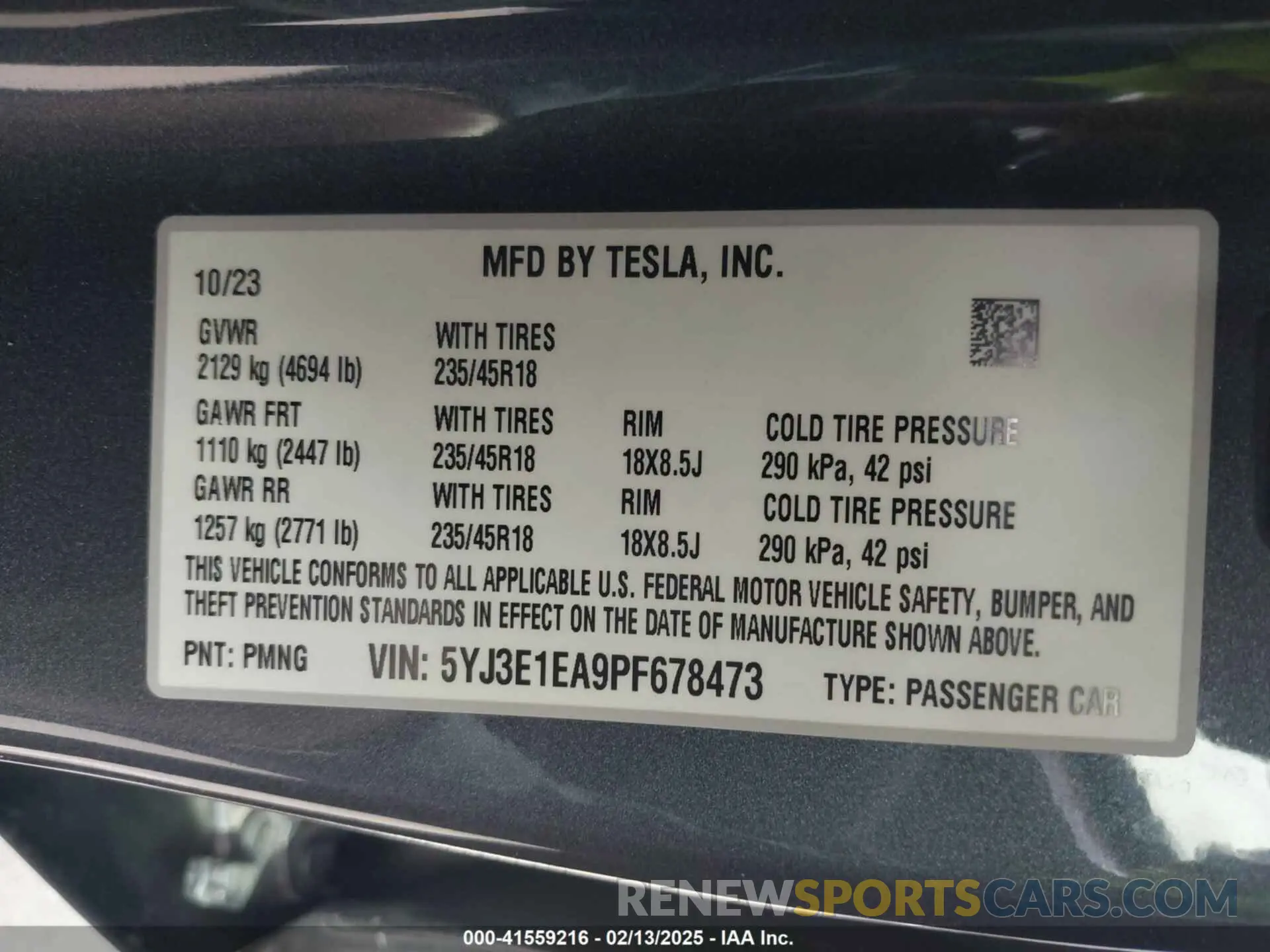 9 fotografías del automóvil dañado 5YJ3E1EA9PF678473 TESLA MODEL 3 2023