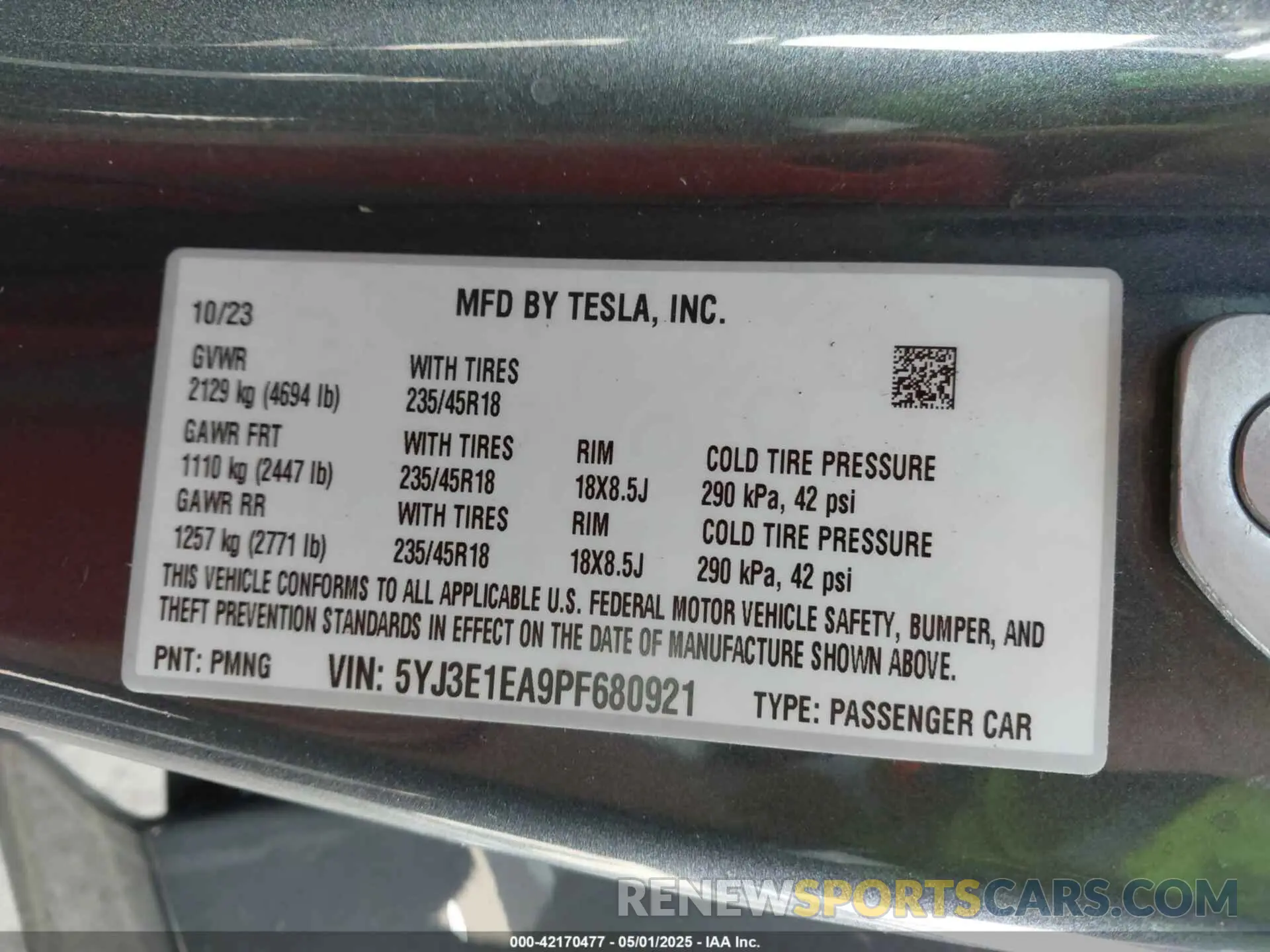 9 fotografías del automóvil dañado 5YJ3E1EA9PF680921 TESLA MODEL 3 2023