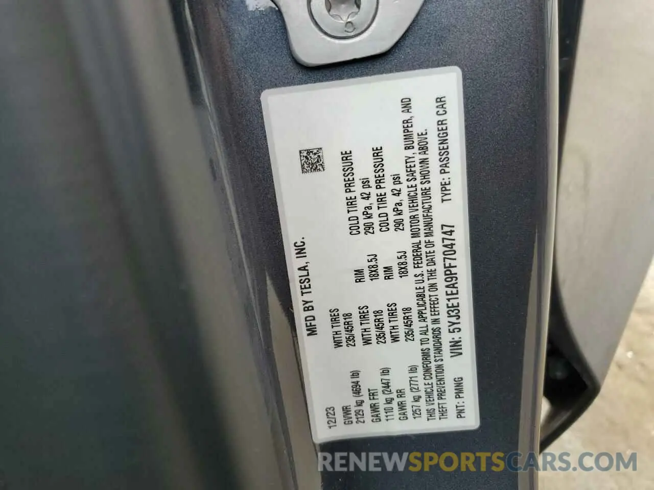 13 fotografías del automóvil dañado 5YJ3E1EA9PF704747 TESLA MODEL 3 2023
